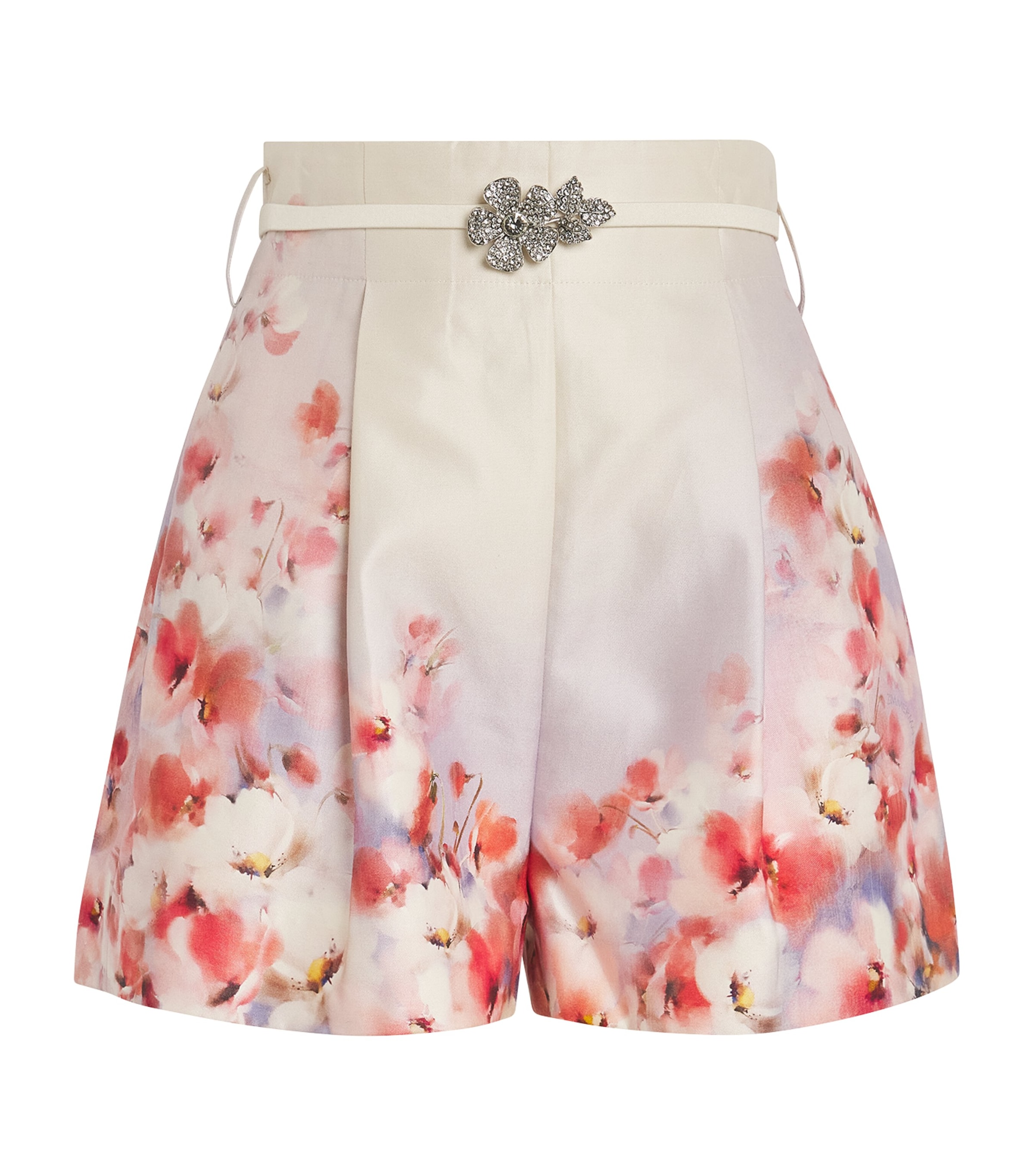 Zimmermann Crush Belted Floral-print Silk And Cotton-blend Twill Shorts