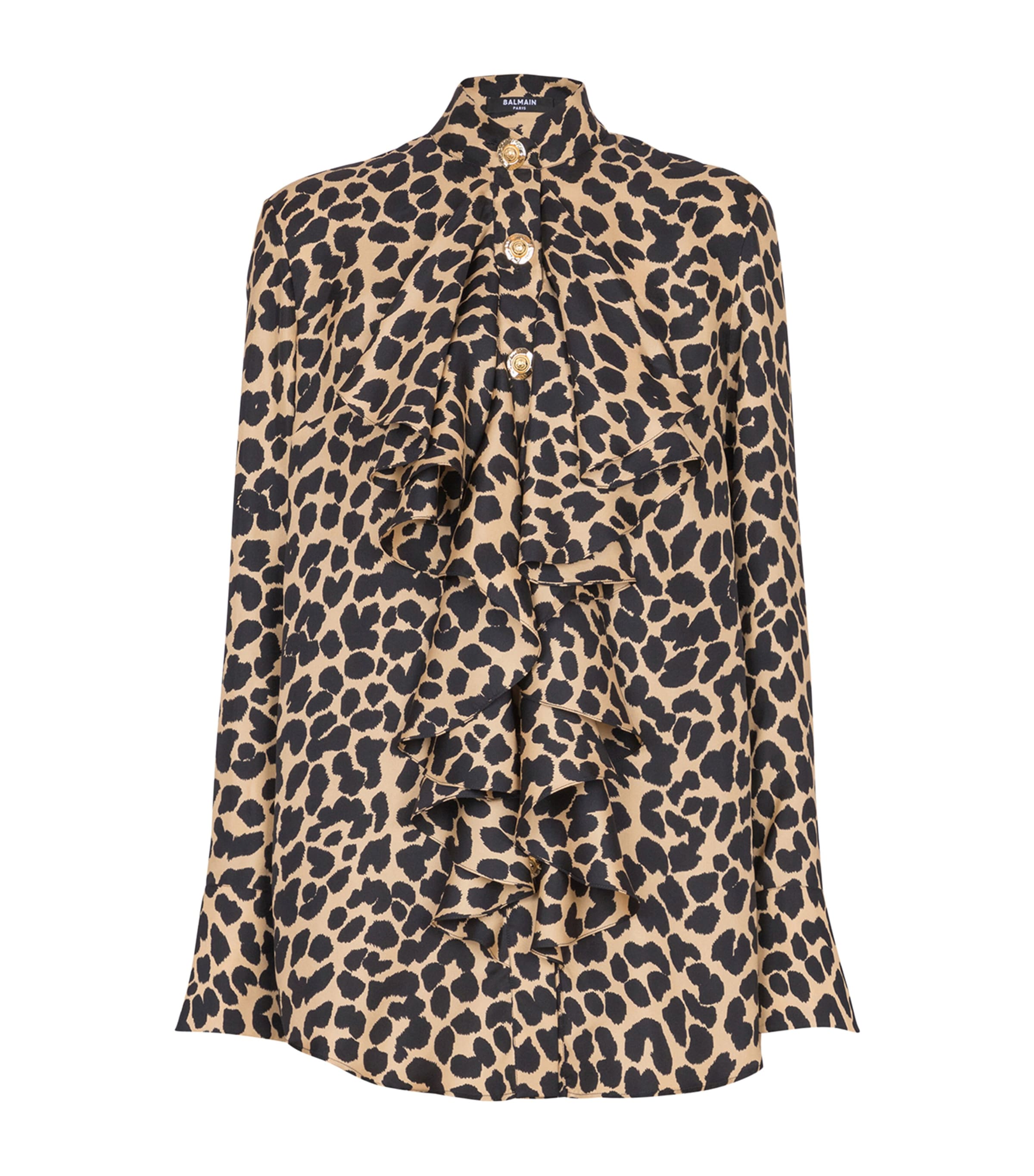 Balmain Jabot Collar Leopard Print Shirt In Brown