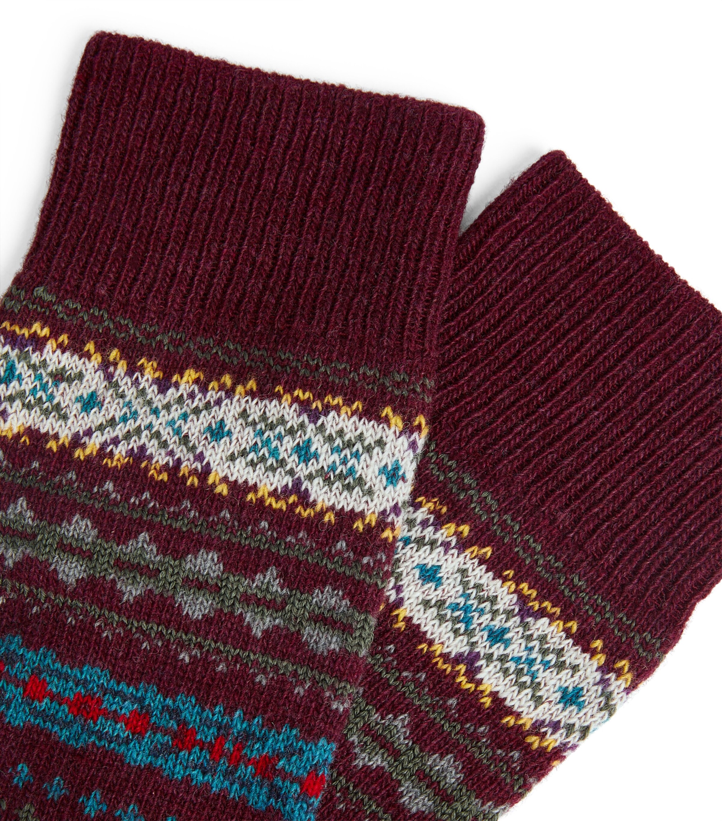 Wool-Blend Fair Isle Socks BURGUNDY Image 3