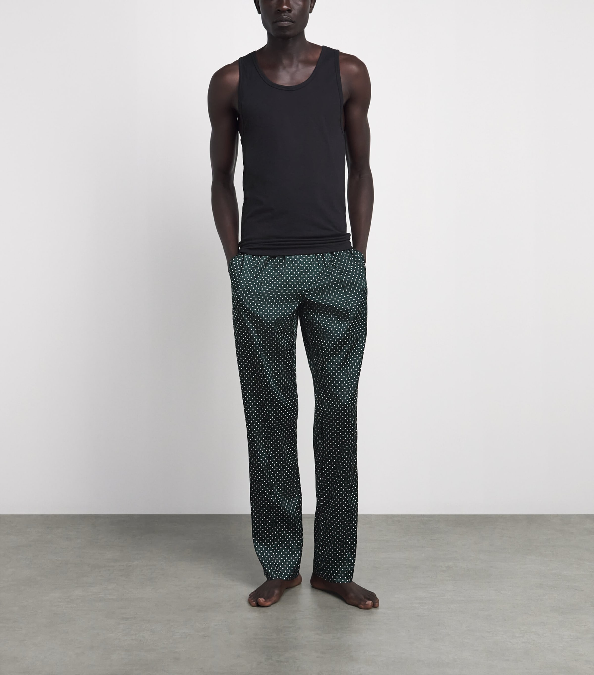 TOM FORD Mens Stretch-Silk Polka Dot Pyjama Bottoms Emerald/white Image 2