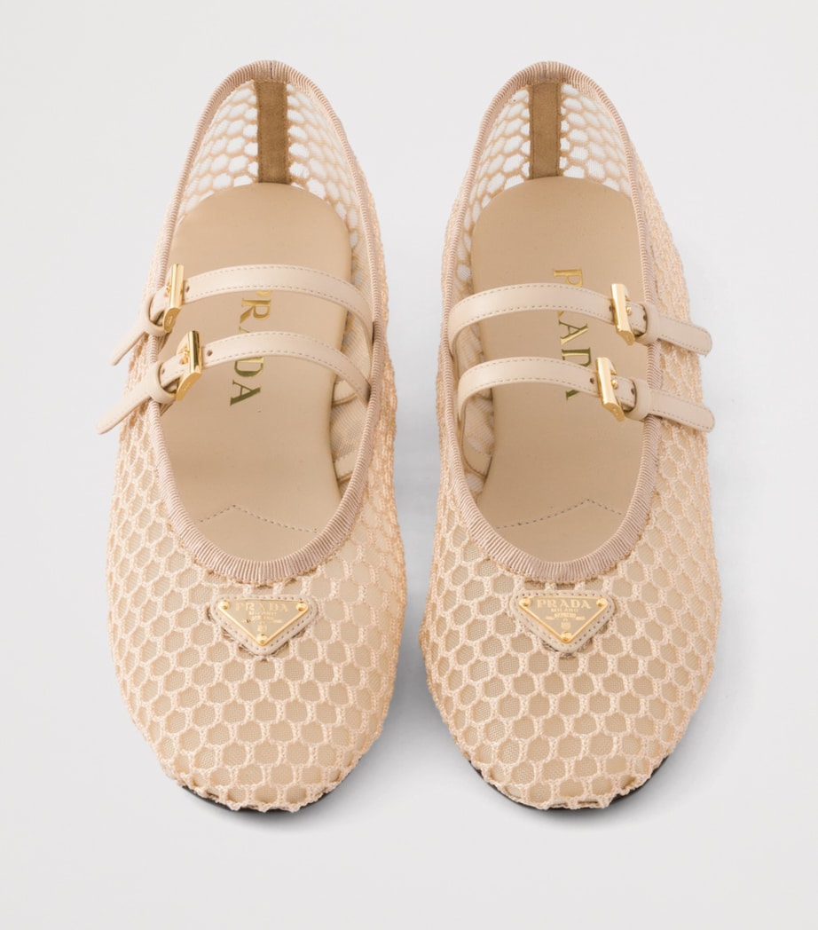 Prada Mesh Triangle Ballet Flats Neutral Image 3