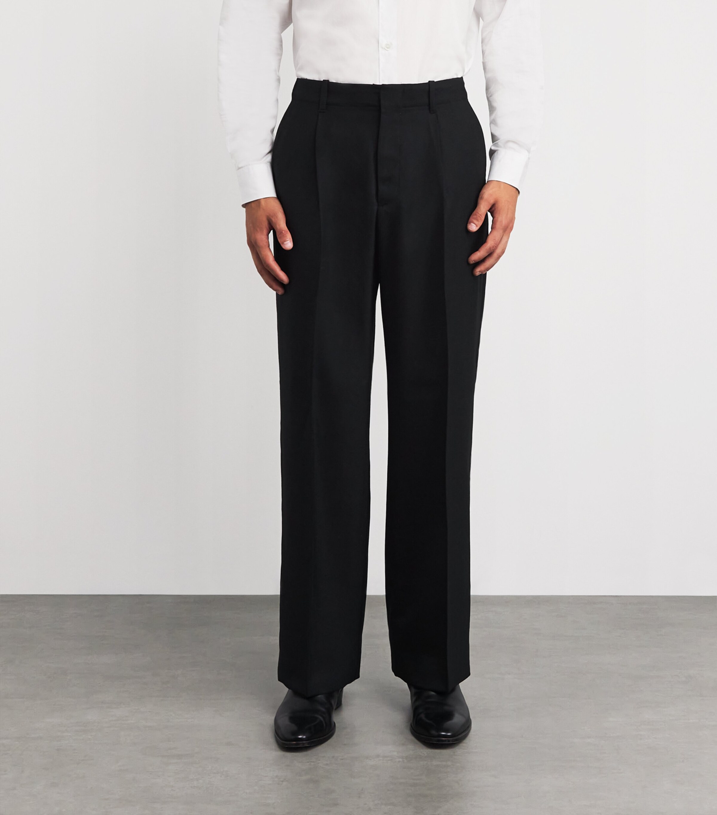 Our Legacy Mens Wool Borrowed Chino Wide-Leg Trousers Black Panama Wool Image 3
