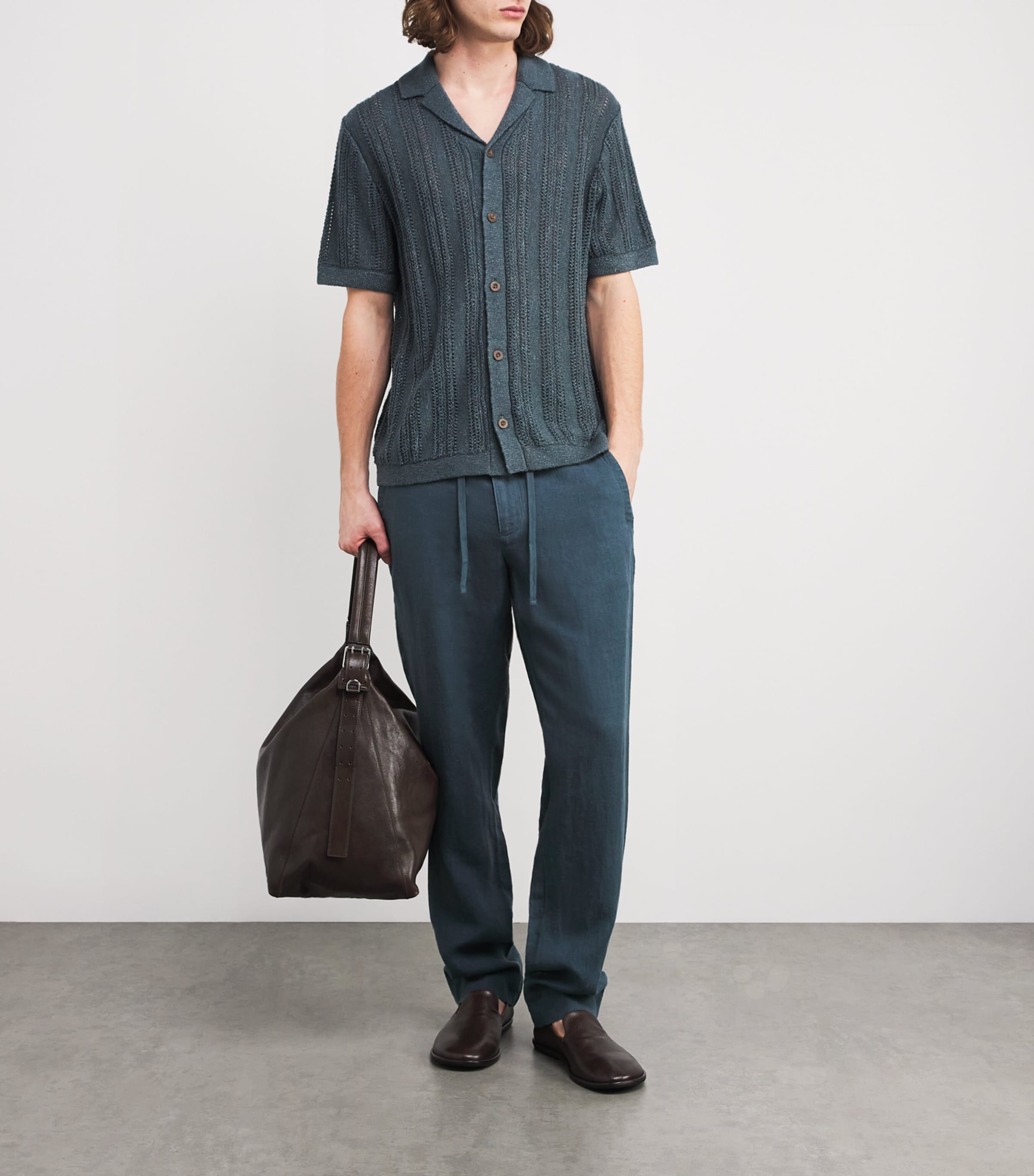 Hemp Drawstring Trousers MARLIN TEAL-441MAT Image 2