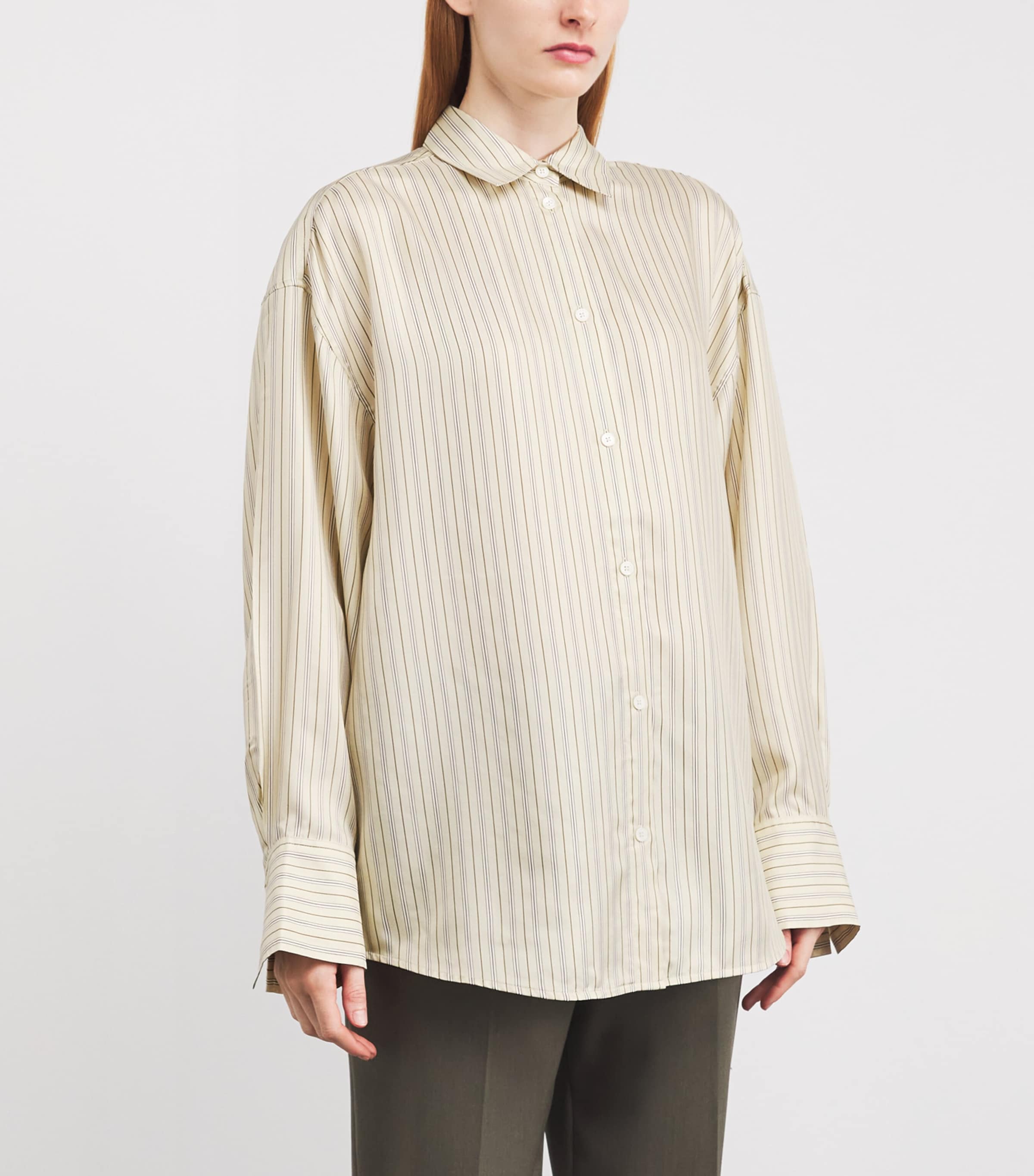 Silk Oversized Stripe Shirt 388 BEIGE/BROWN Image 3