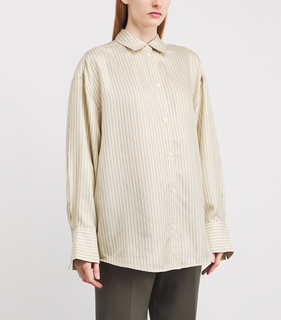 Silk Oversized Stripe Shirt 388 BEIGE/BROWN Image 3