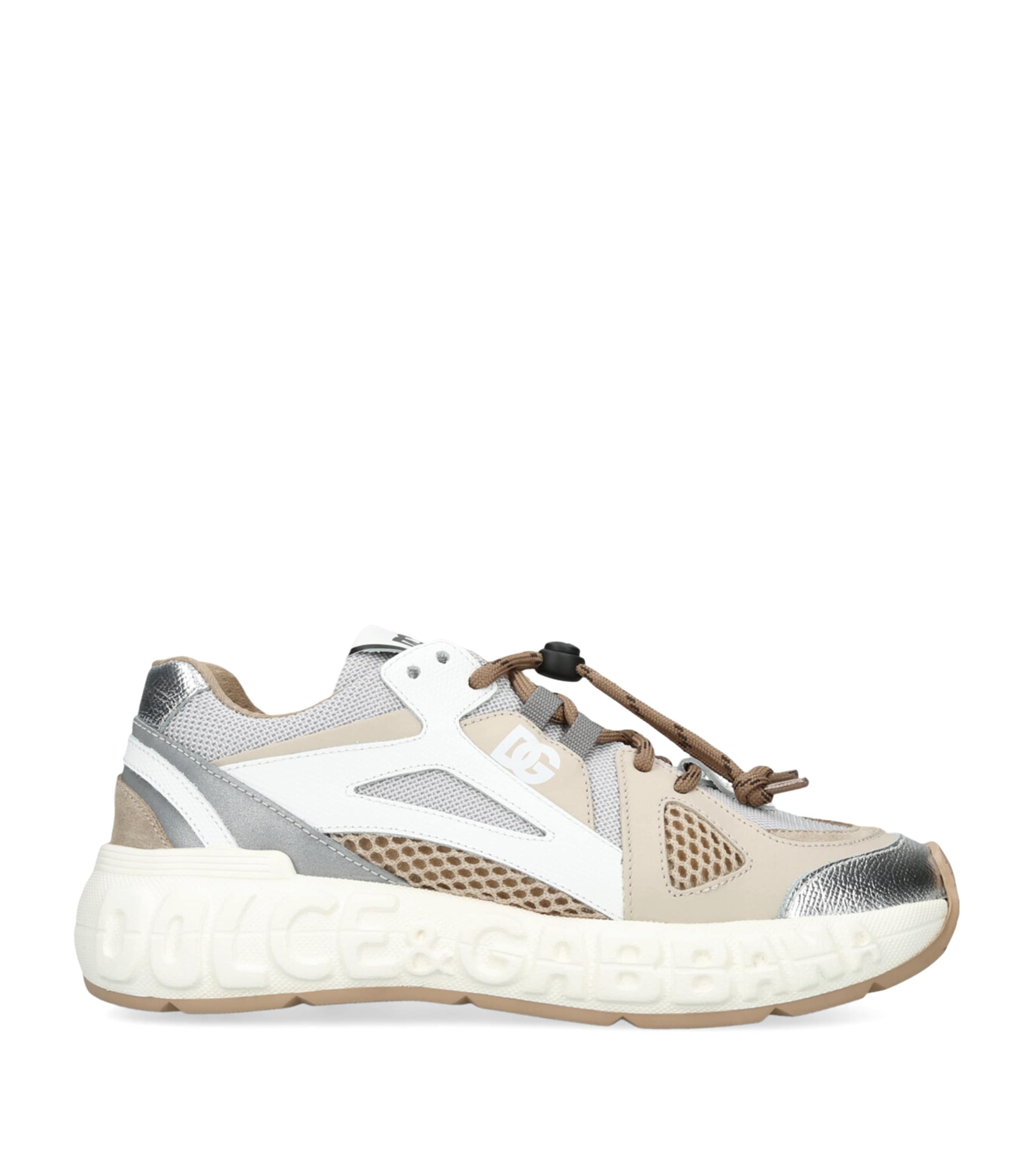 Dolce & Gabbana White/oth Kids' Branded Leather And Mesh Trainers Eur 37 / 4 Uk In White