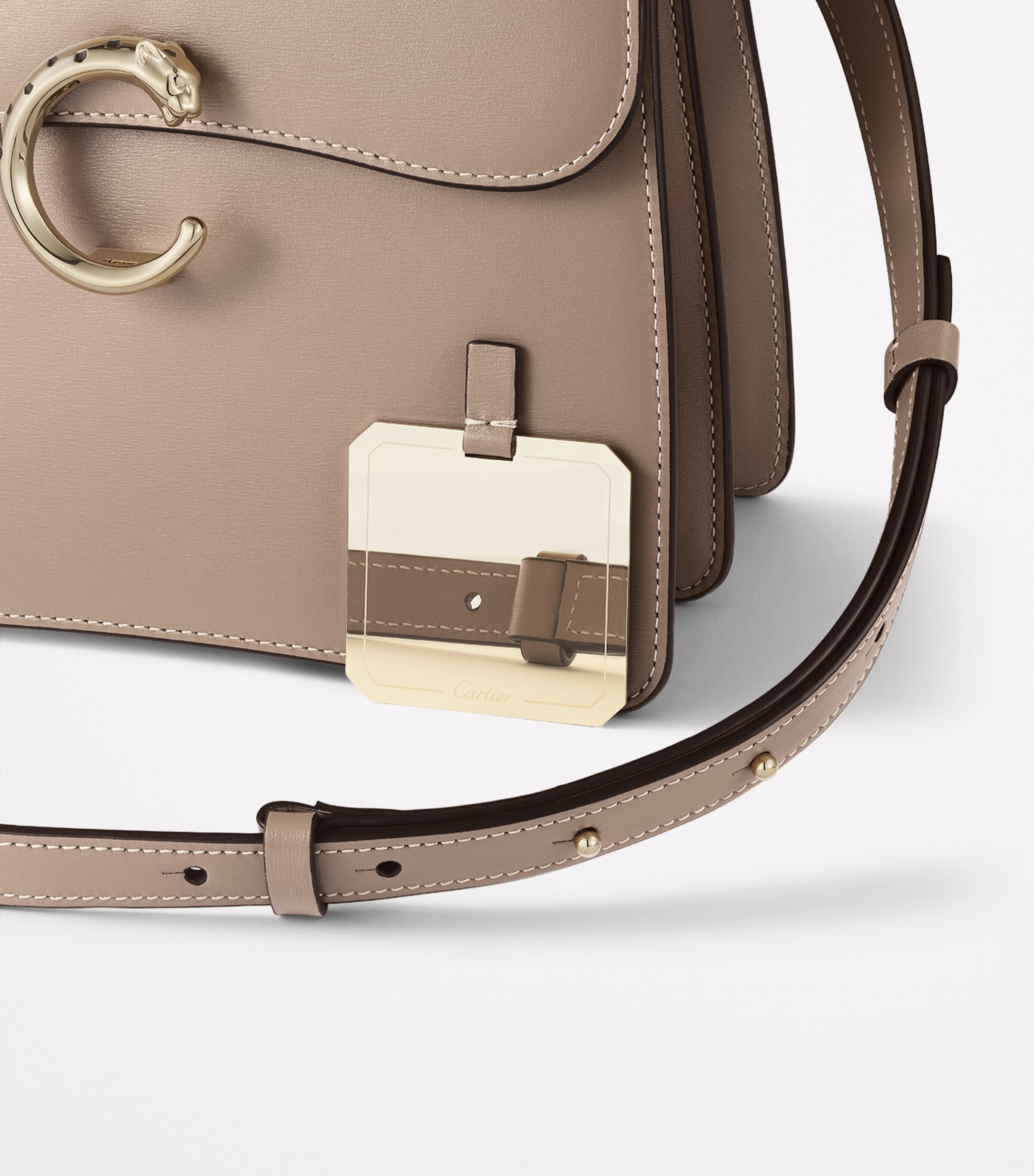 Small Leather Panthère C de Cartier Top-Handle Bag BEIGE Image 3