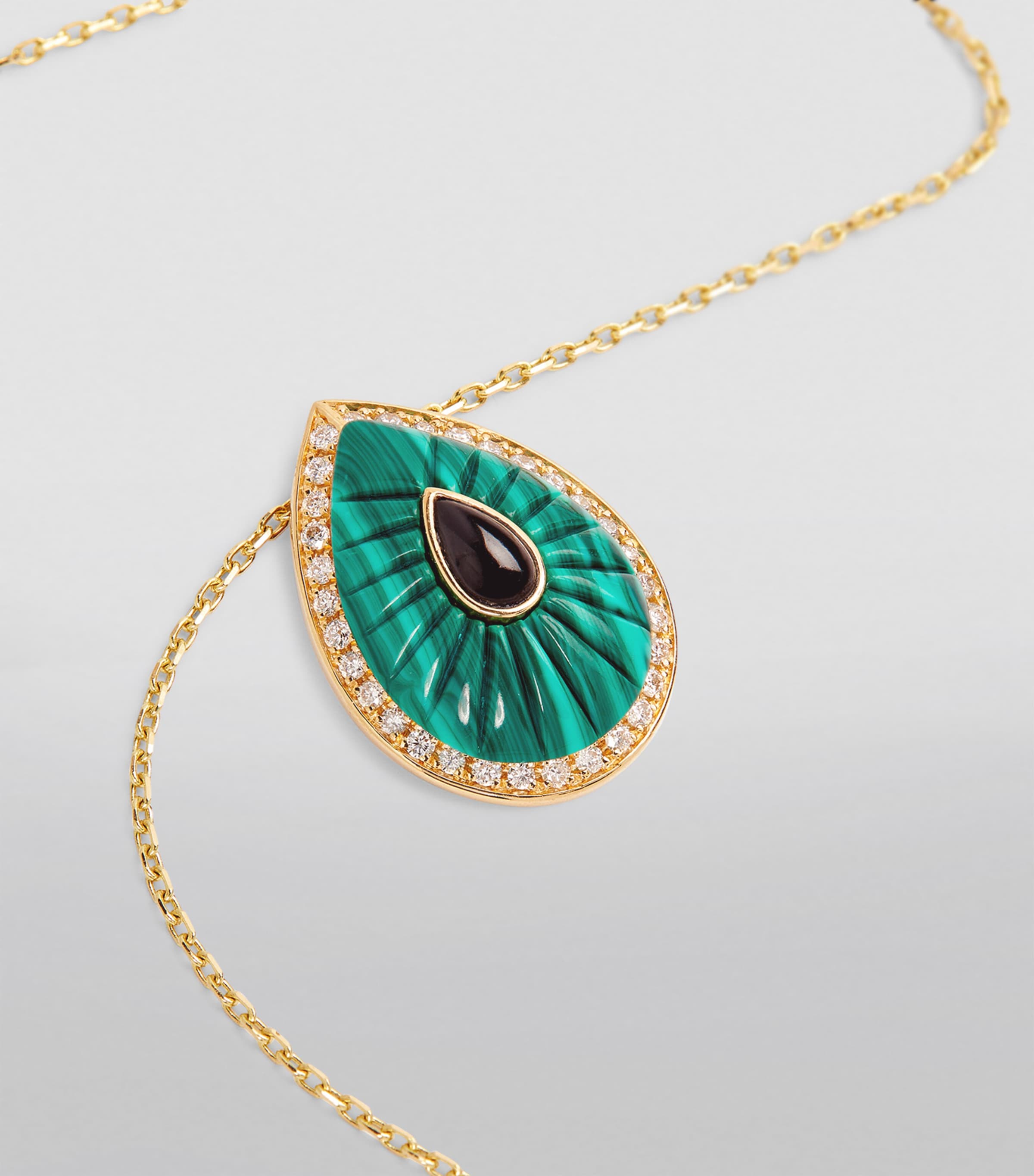 Yellow Gold, Diamond and Malachite Bond Street Pendant Necklace GREEN Image 5