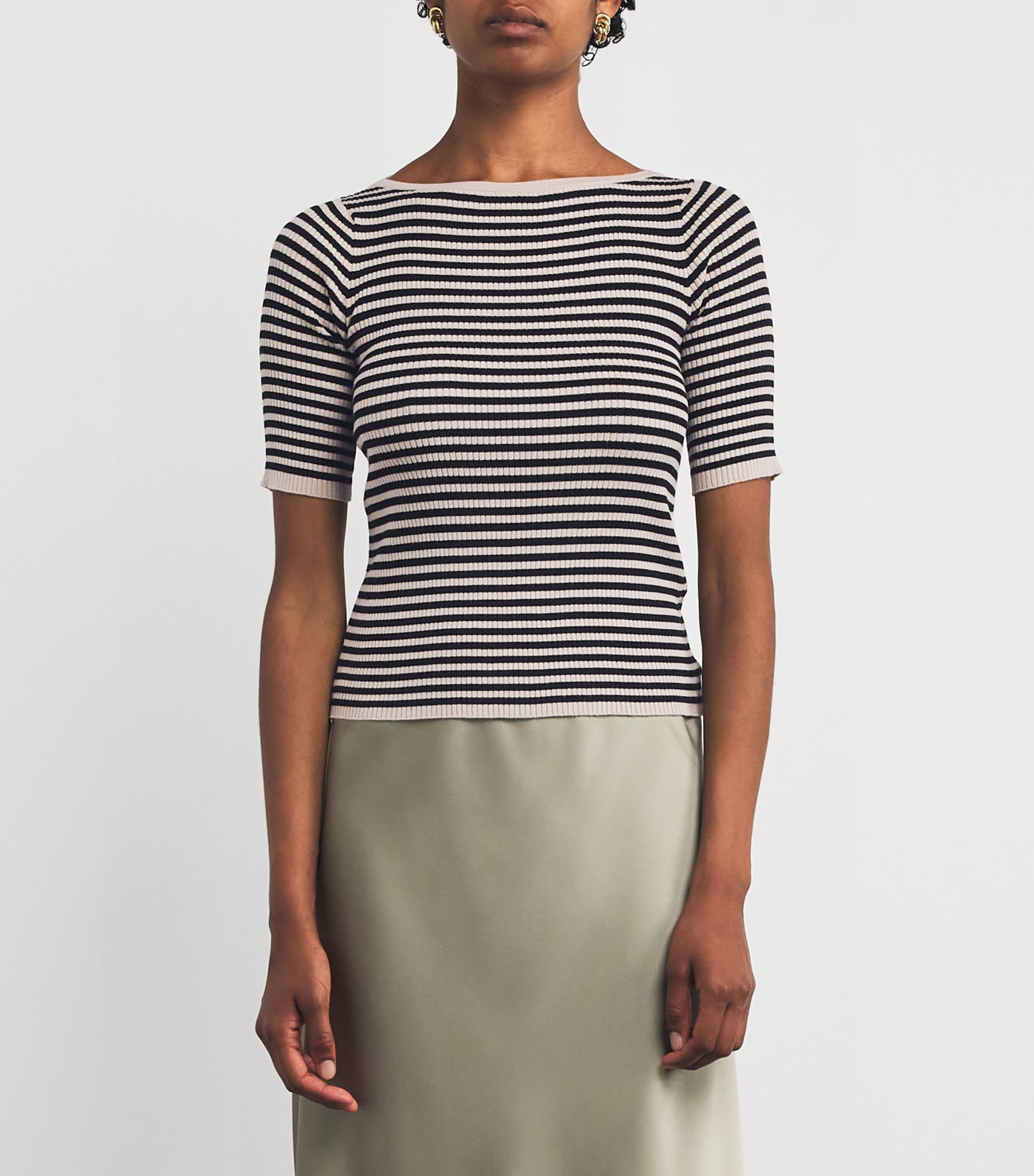 Stripe Short-Sleeve Sweater BEIGE Image 3