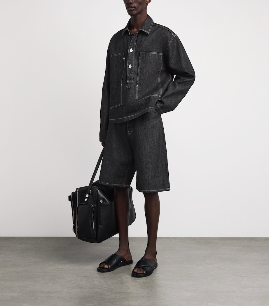 Studio Nicholson Mens Wide-Leg Denim Shorts Black / White Weft Image 2