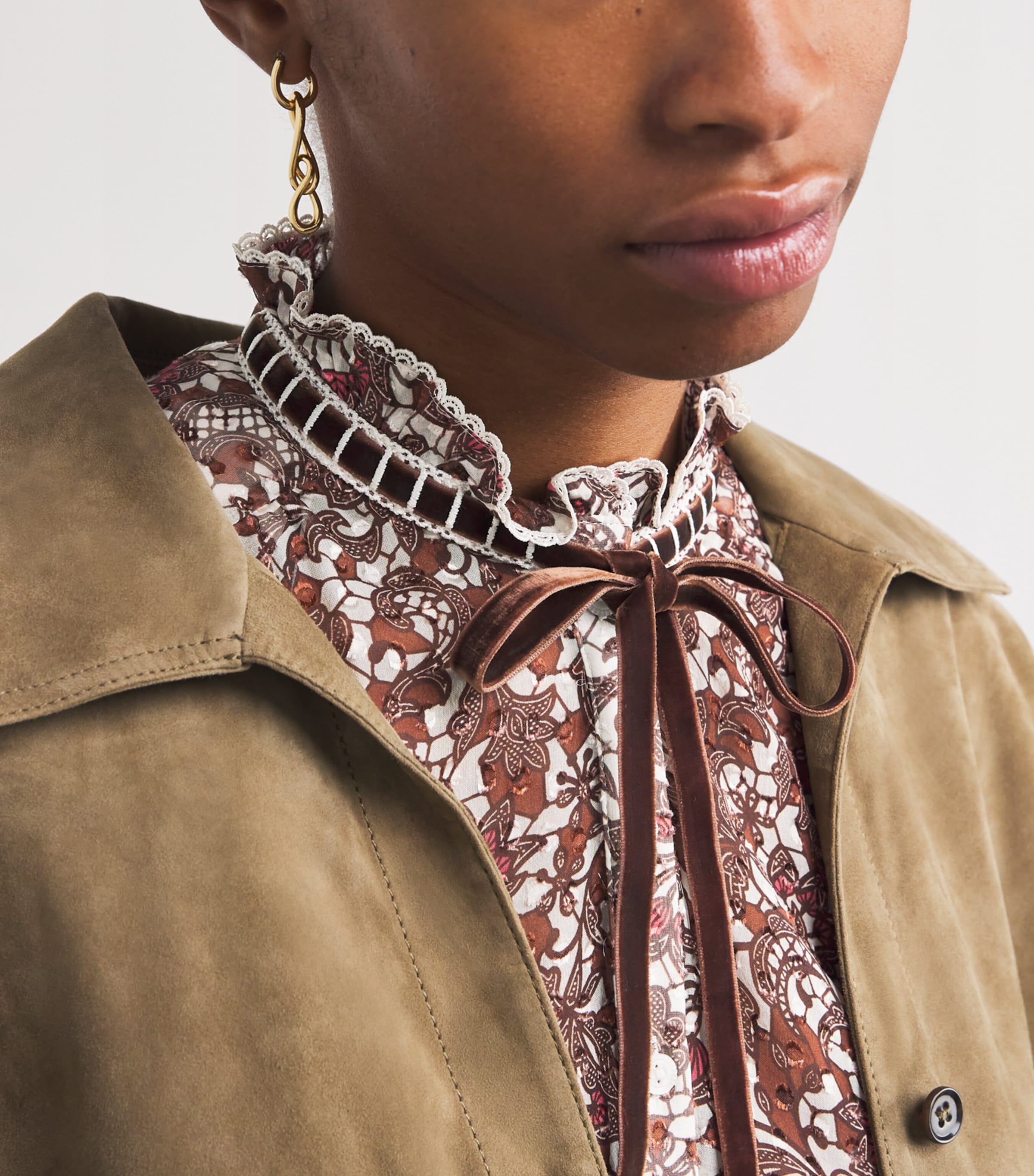 Silk-Blend Jacquard Blouse BROWN MULTI Image 7