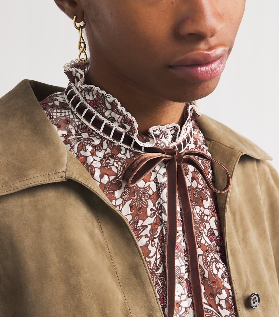 Silk-Blend Jacquard Blouse BROWN MULTI Image 7