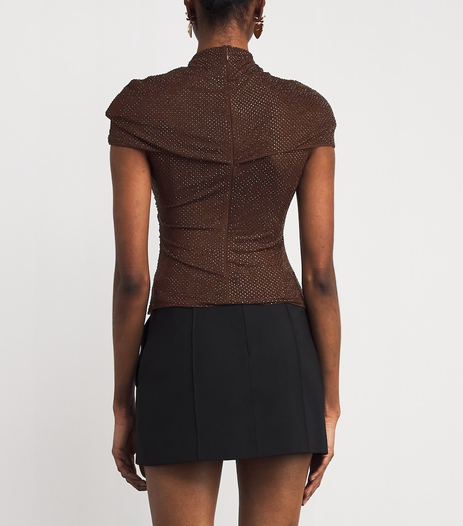 Embellished Draped Top BROWN Image 4