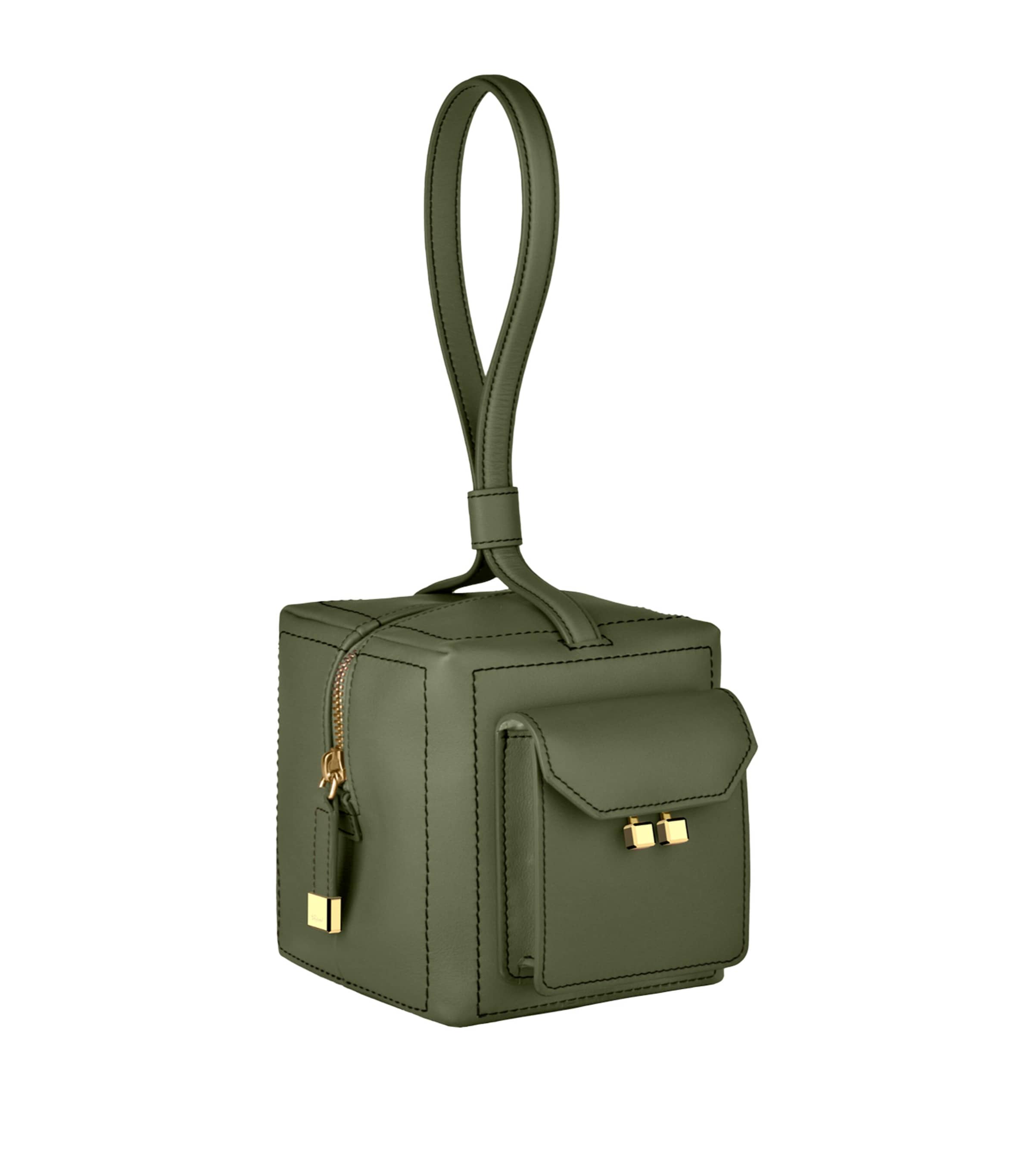 Mini Leather Ice Cube Top-Handle Bag KHAKI Image 3