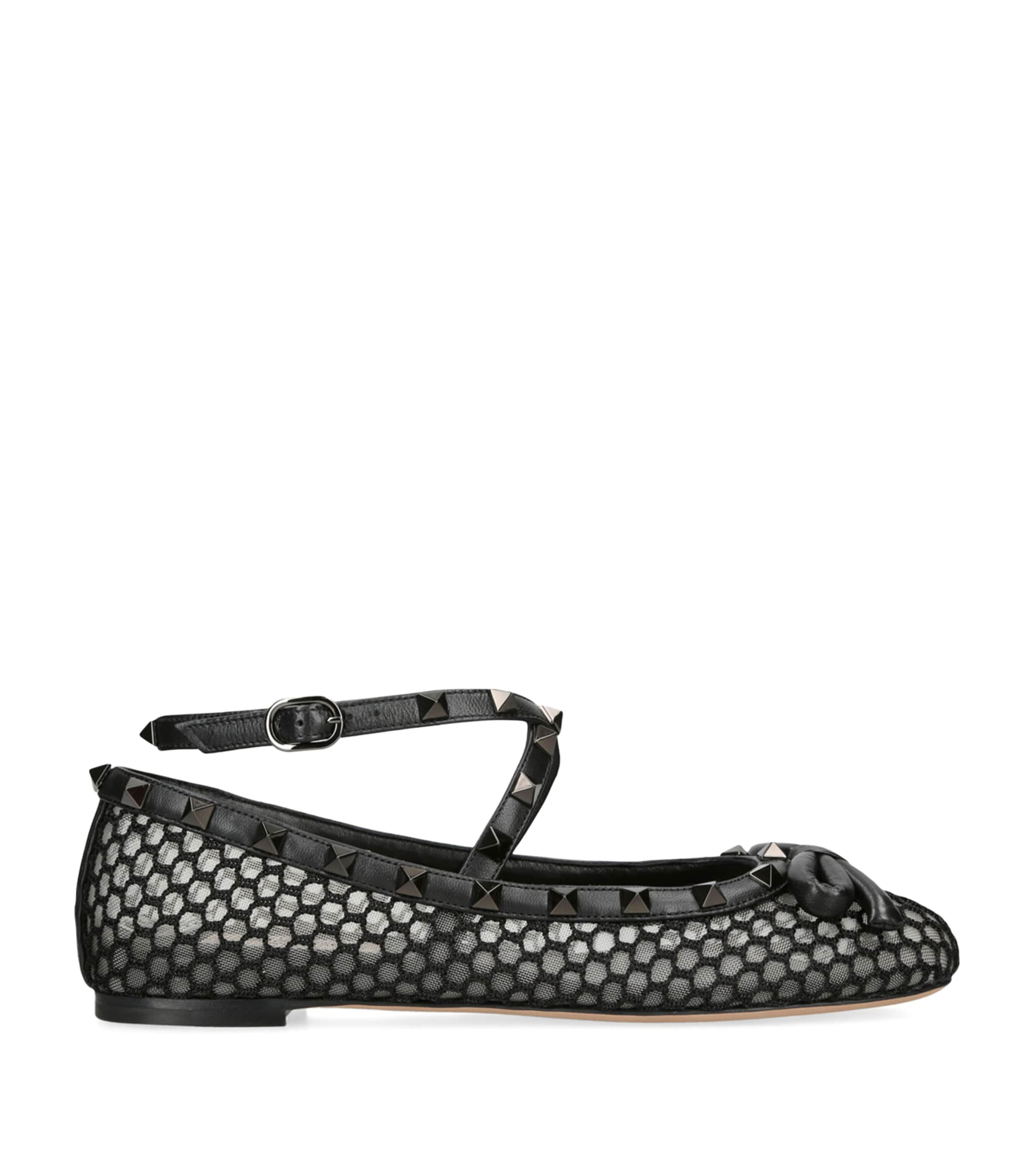 VALENTINO GARAVANI ROCKSTUD MESH BALLERINA FLATS 