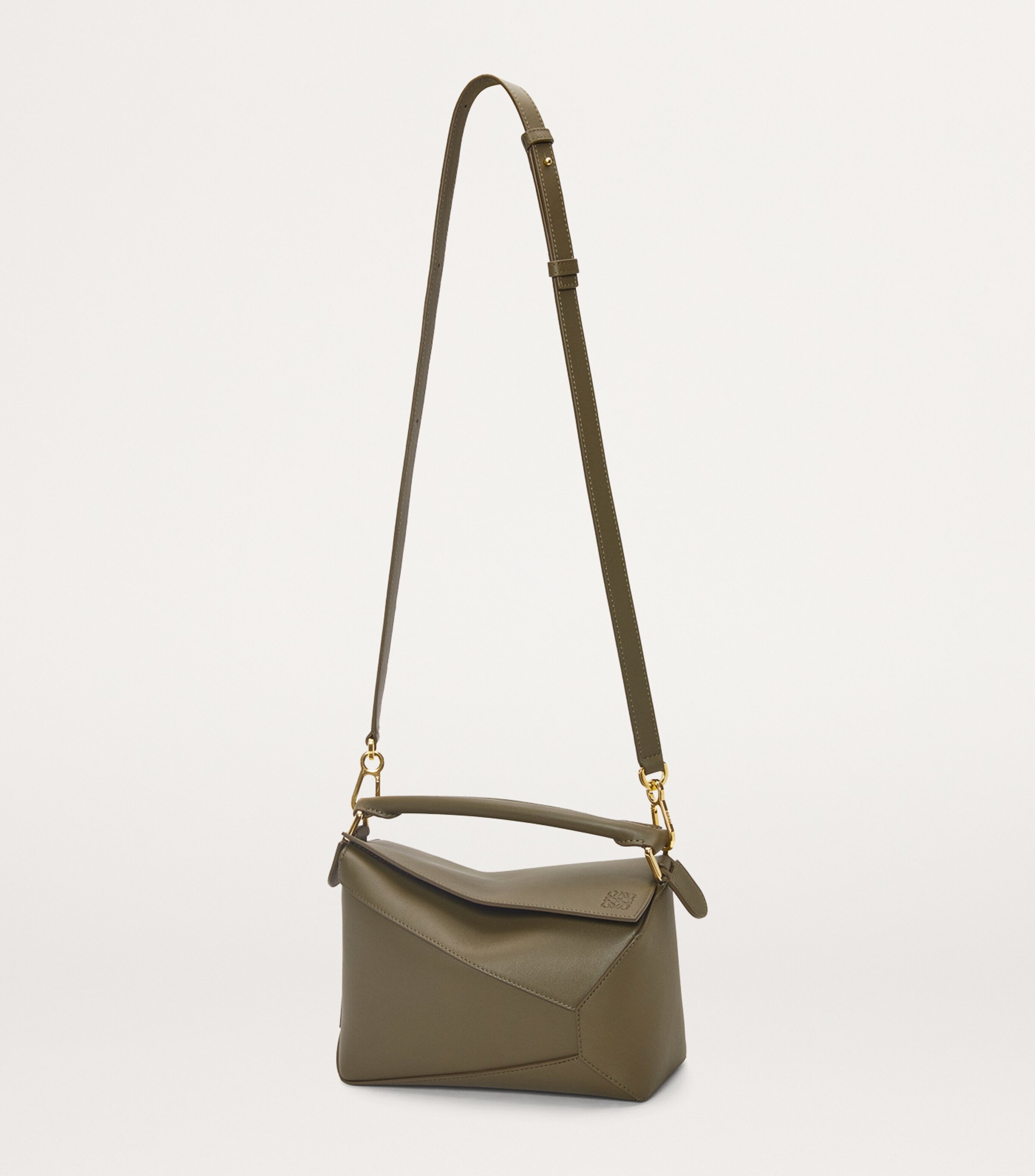 Small Leather Puzzle Edge Top-Handle Bag DARK KHAKI GREEN Image 7