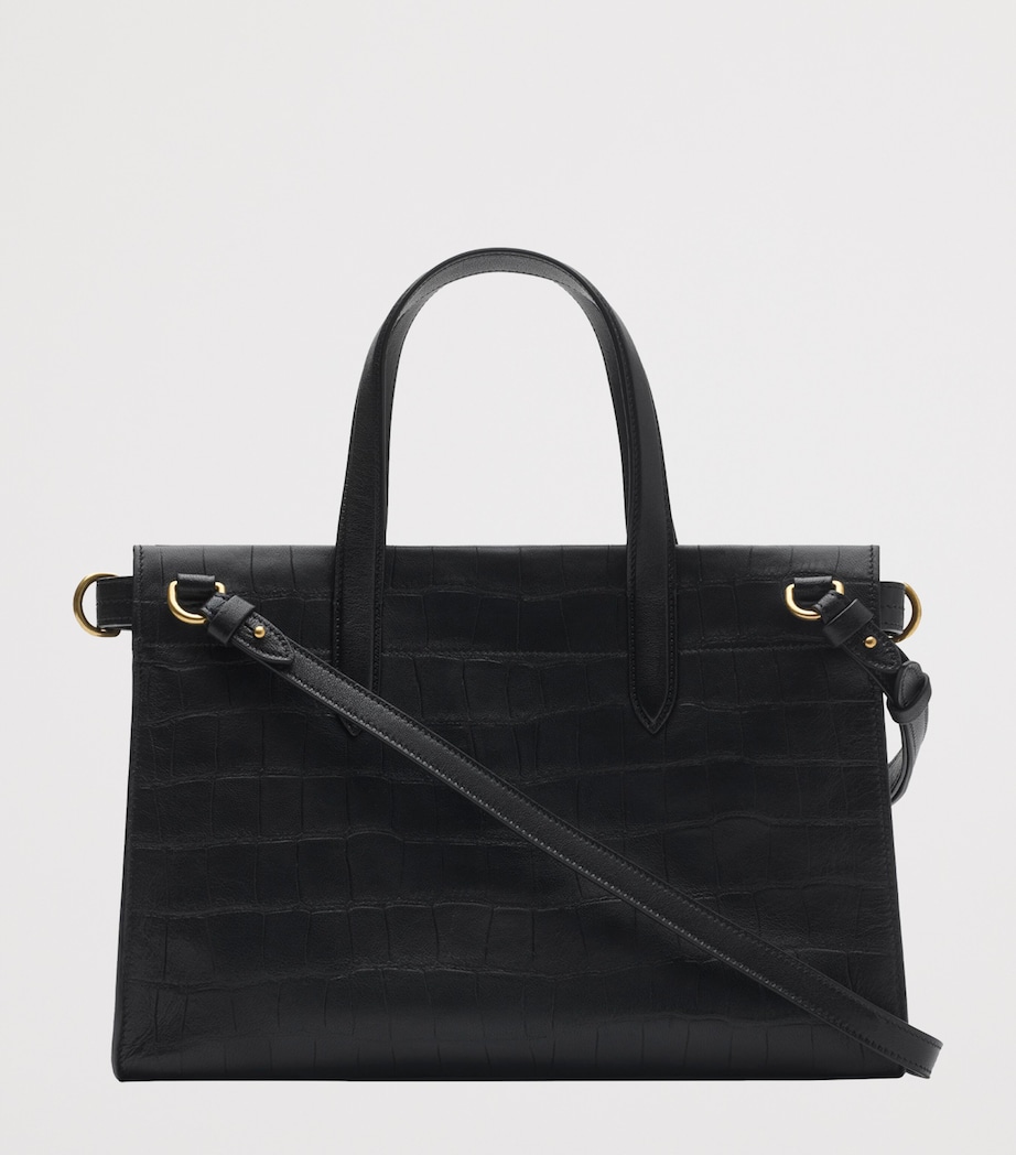 Small Calfskin Croc-Embossed Cotswolds Tote Bag BLACK Image 3