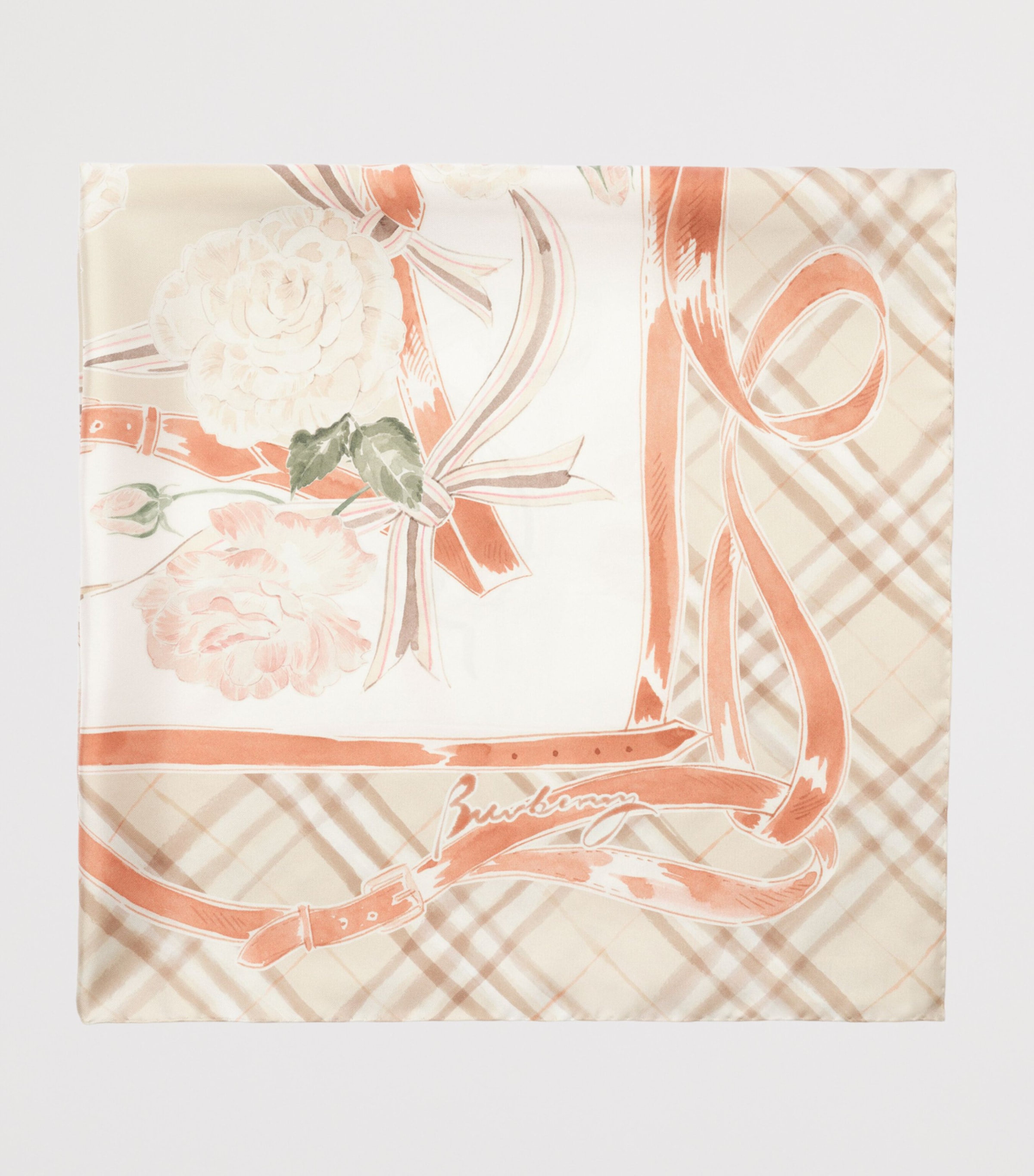 Burberry Silk Rose Check Scarf Honey Beige Image 5