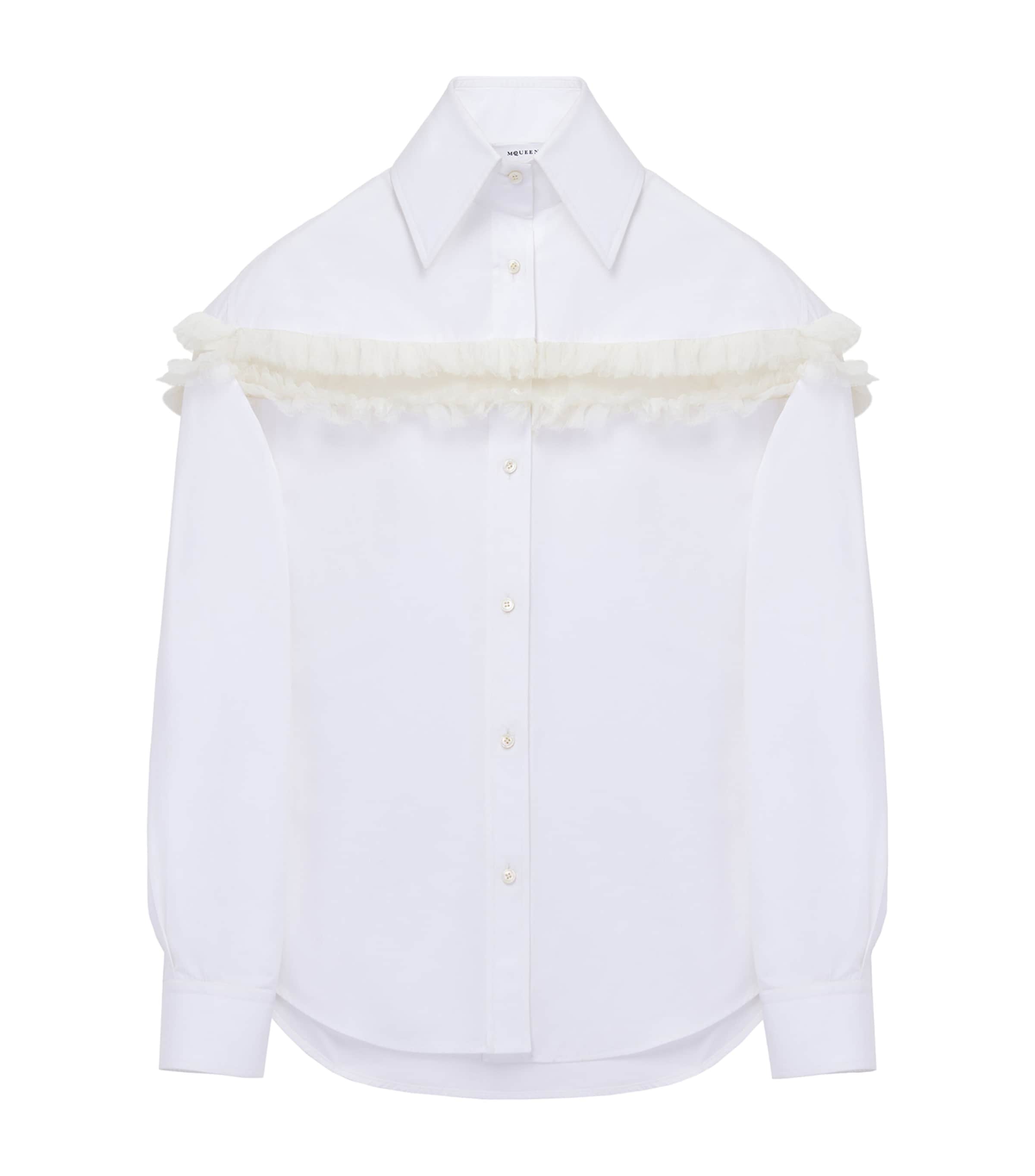 Alexander Mcqueen Slashed Creponne Detail Oversized Shirt In White
