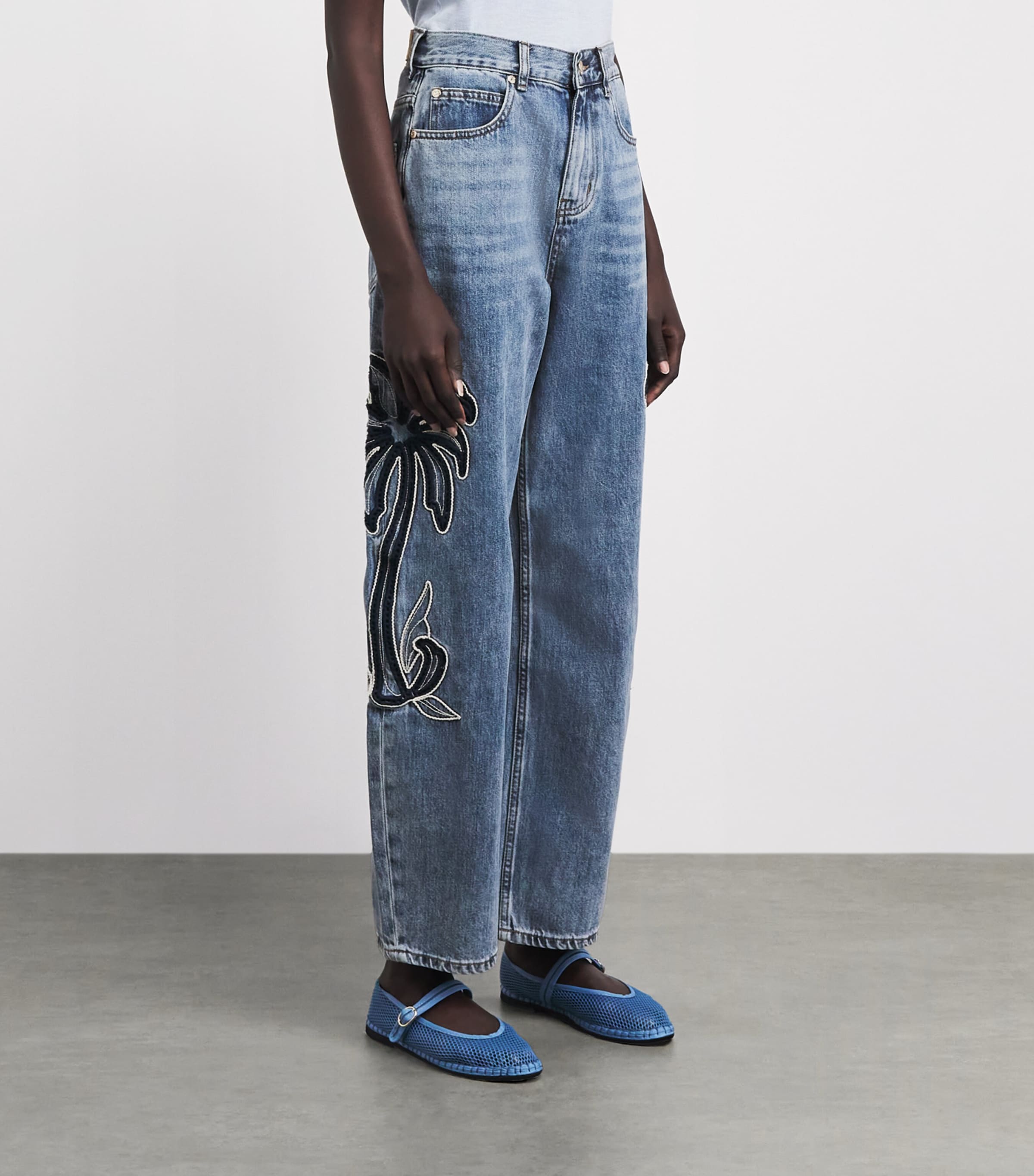 Sandro Paris Womens Embroidered Barrel Jeans Blue Jean Image 4