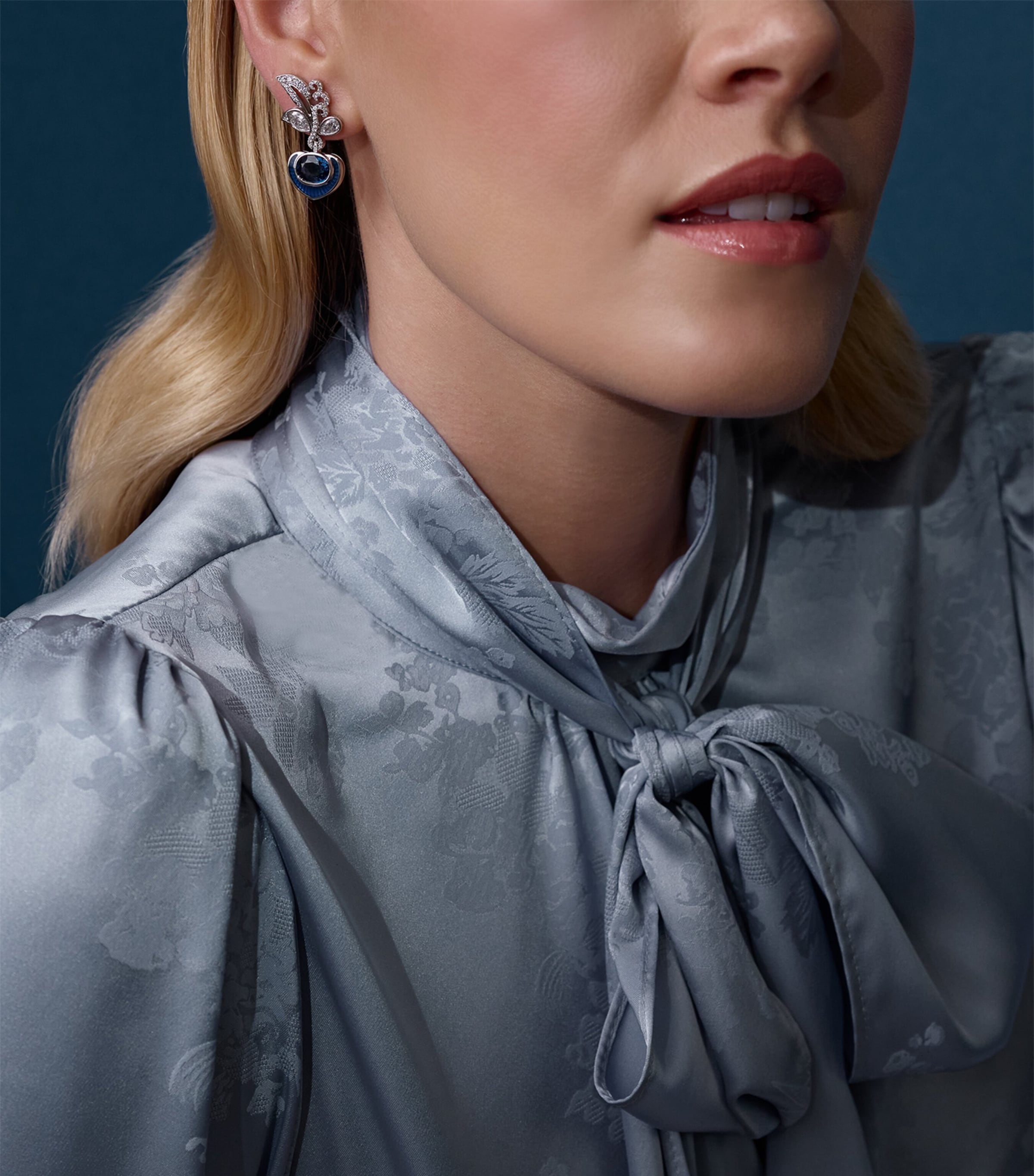 Boodles Platinum, Diamond and Sapphire The Palace Collection Royal Porcelain Earrings Blue Image 2