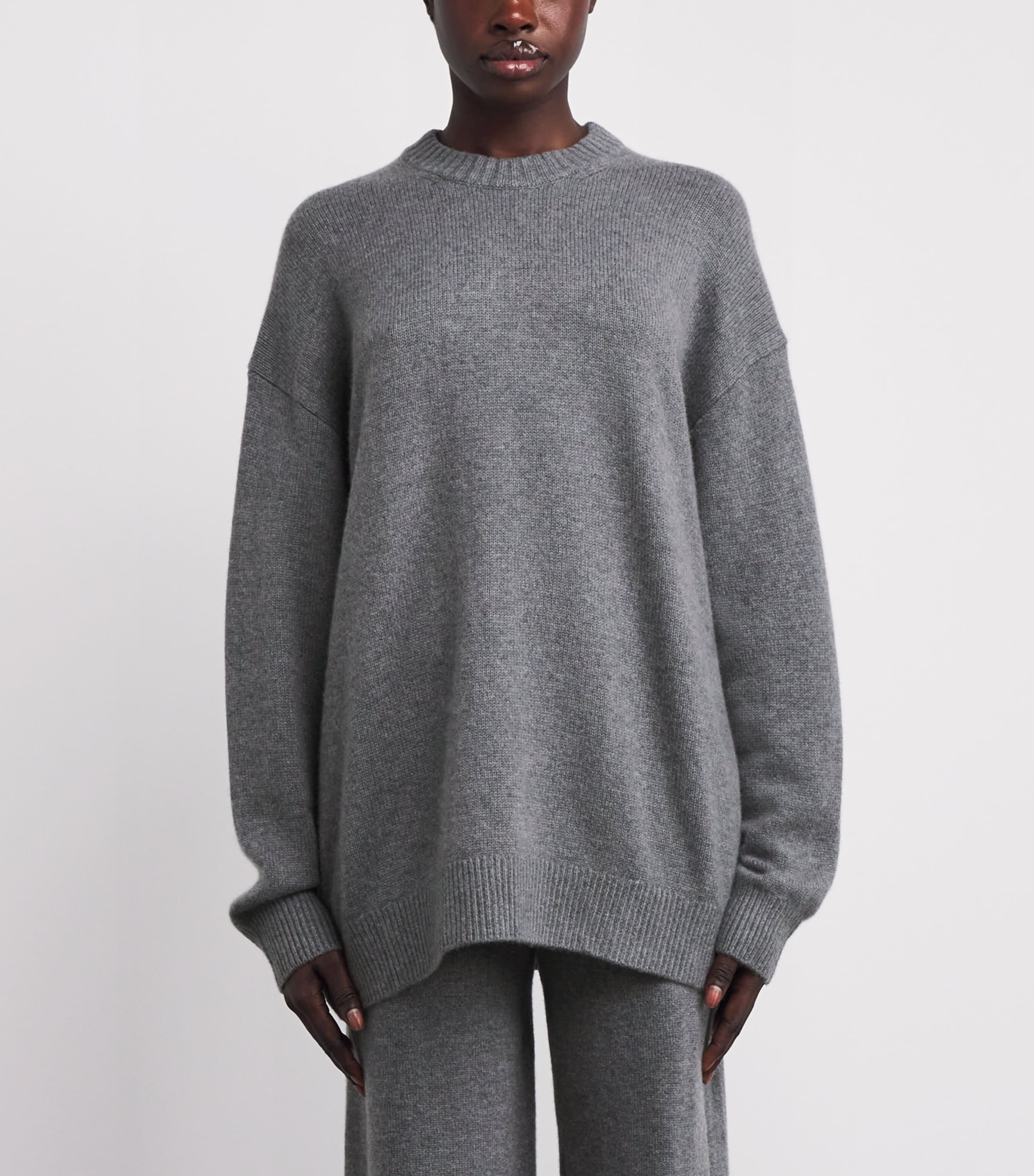 Oversized Cashmere Boyfriend Sweater DARK HEATHER GREY Image 3