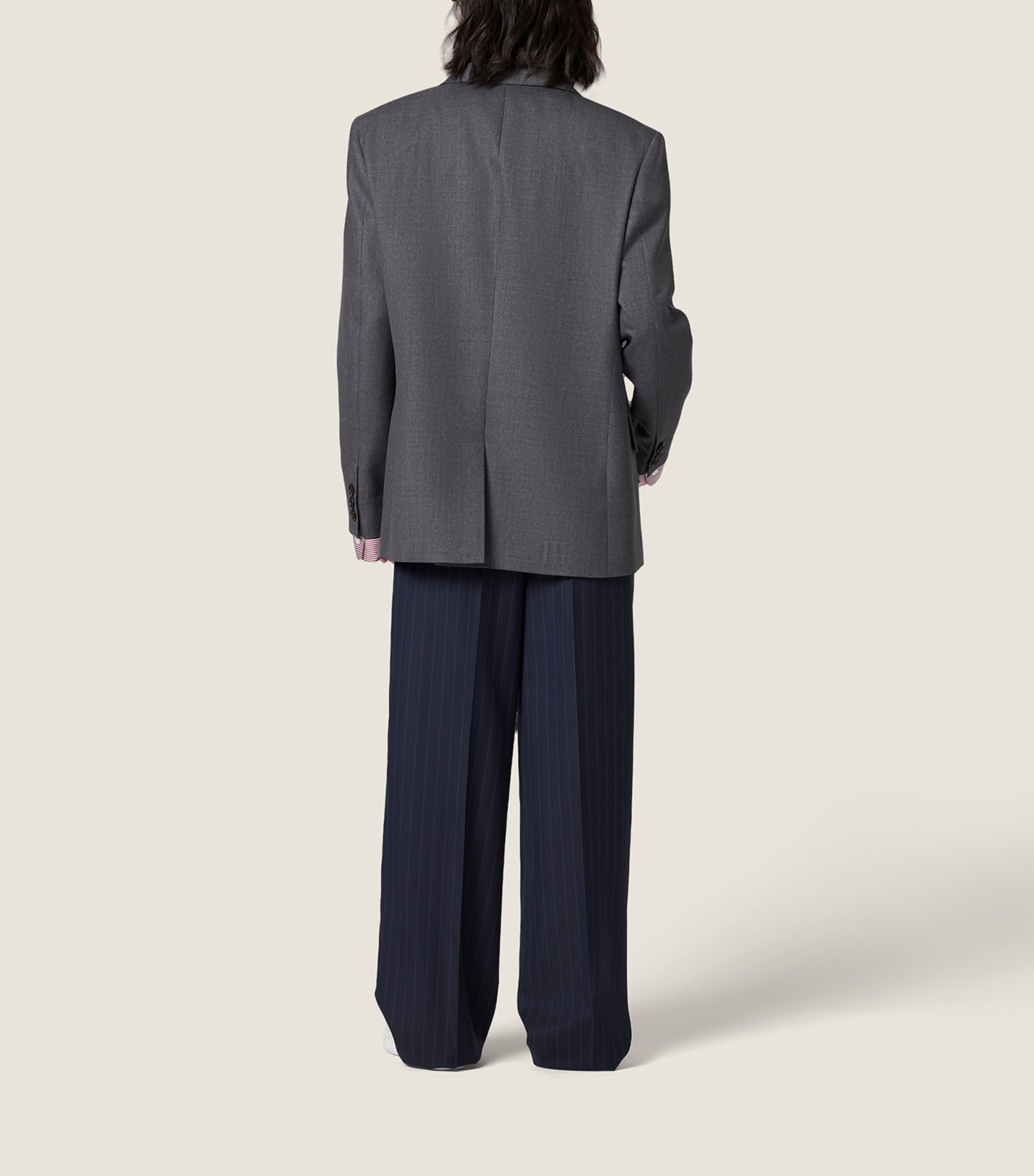 Miu Miu Womens Fleece Wool Pinstripe Trousers Blue Image 3