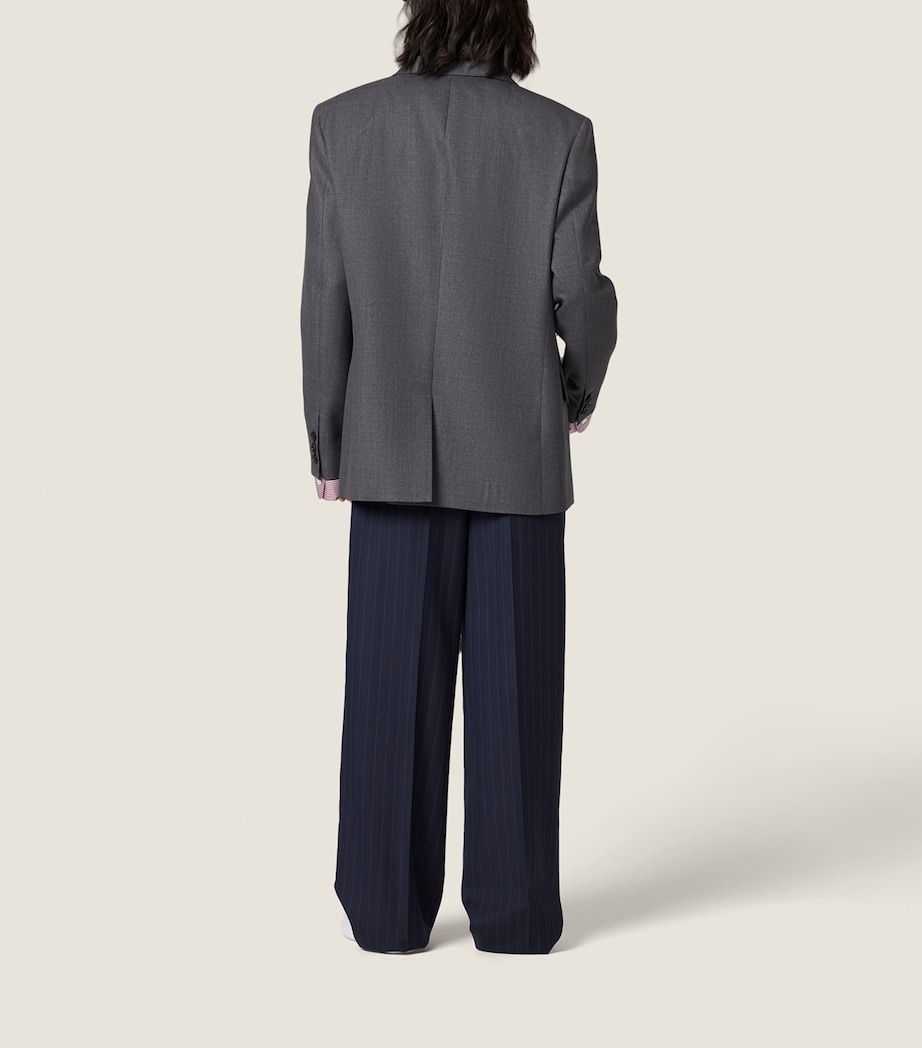 Miu Miu Womens Fleece Wool Pinstripe Trousers Blue Image 3