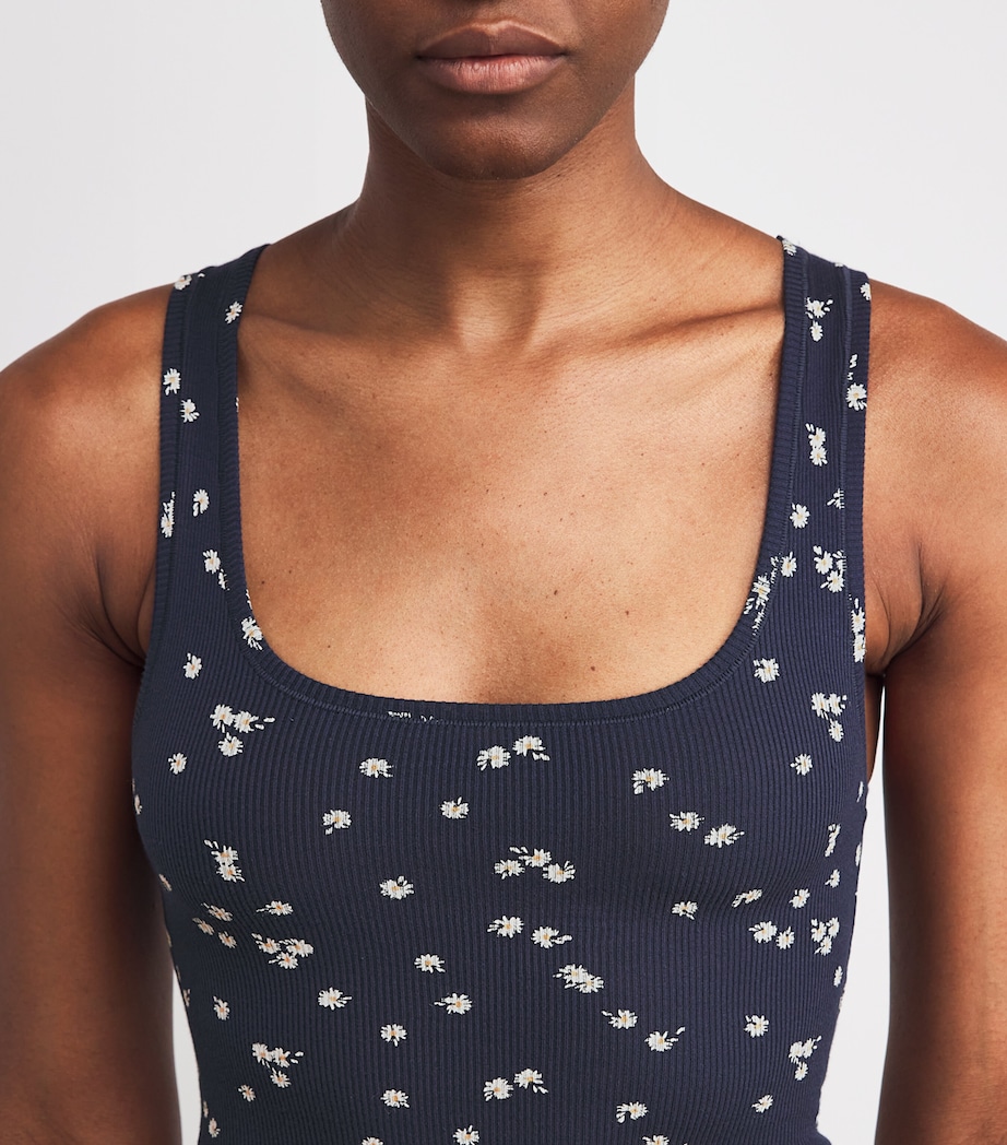 Stretch-Cotton Ribbed Tank Tops (Pack of 3) NAVY DAISY PRINT Image 6