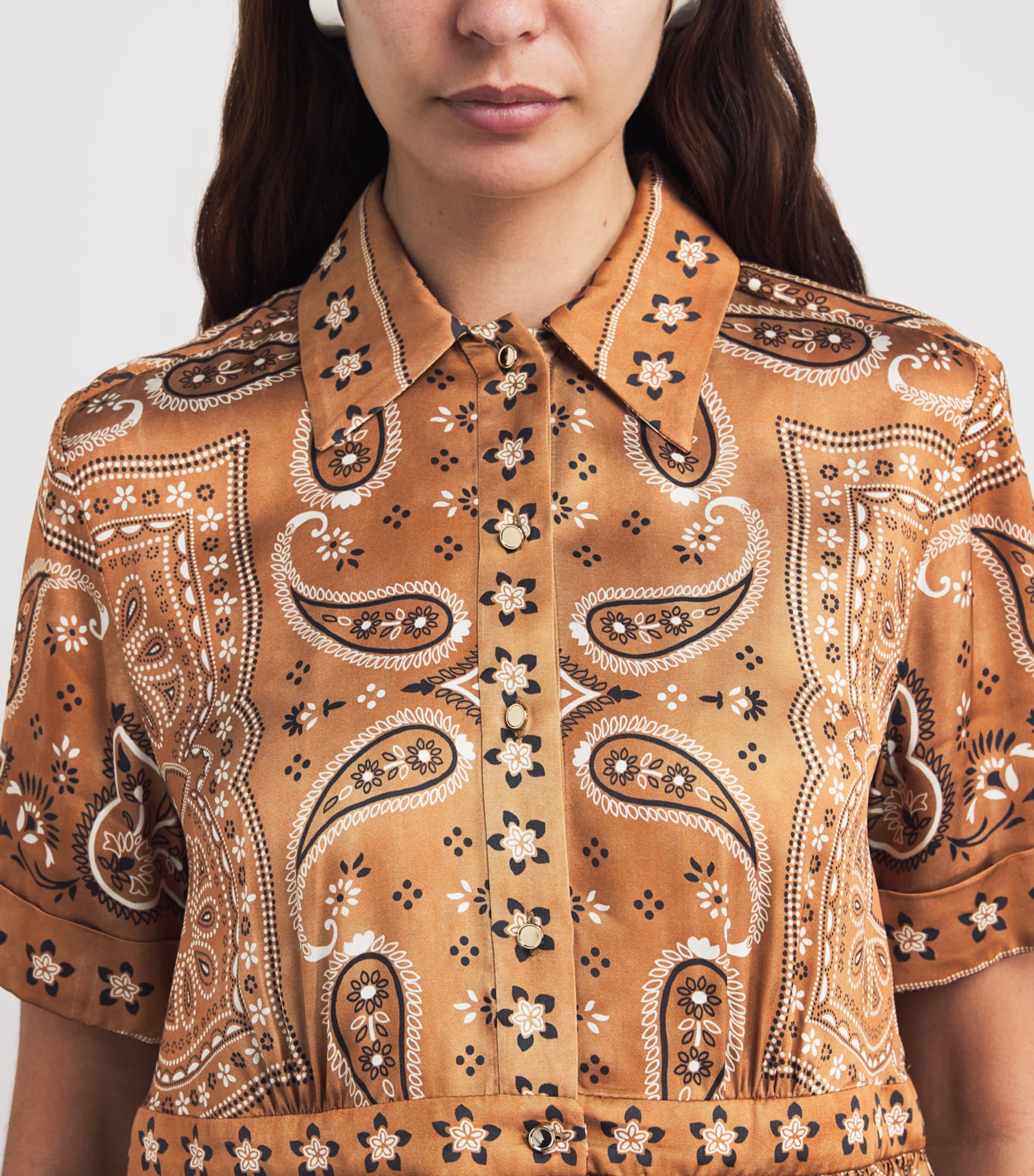 Sandro Paris Womens Bandana-Print Cropped Shirt Brown / Black Image 3