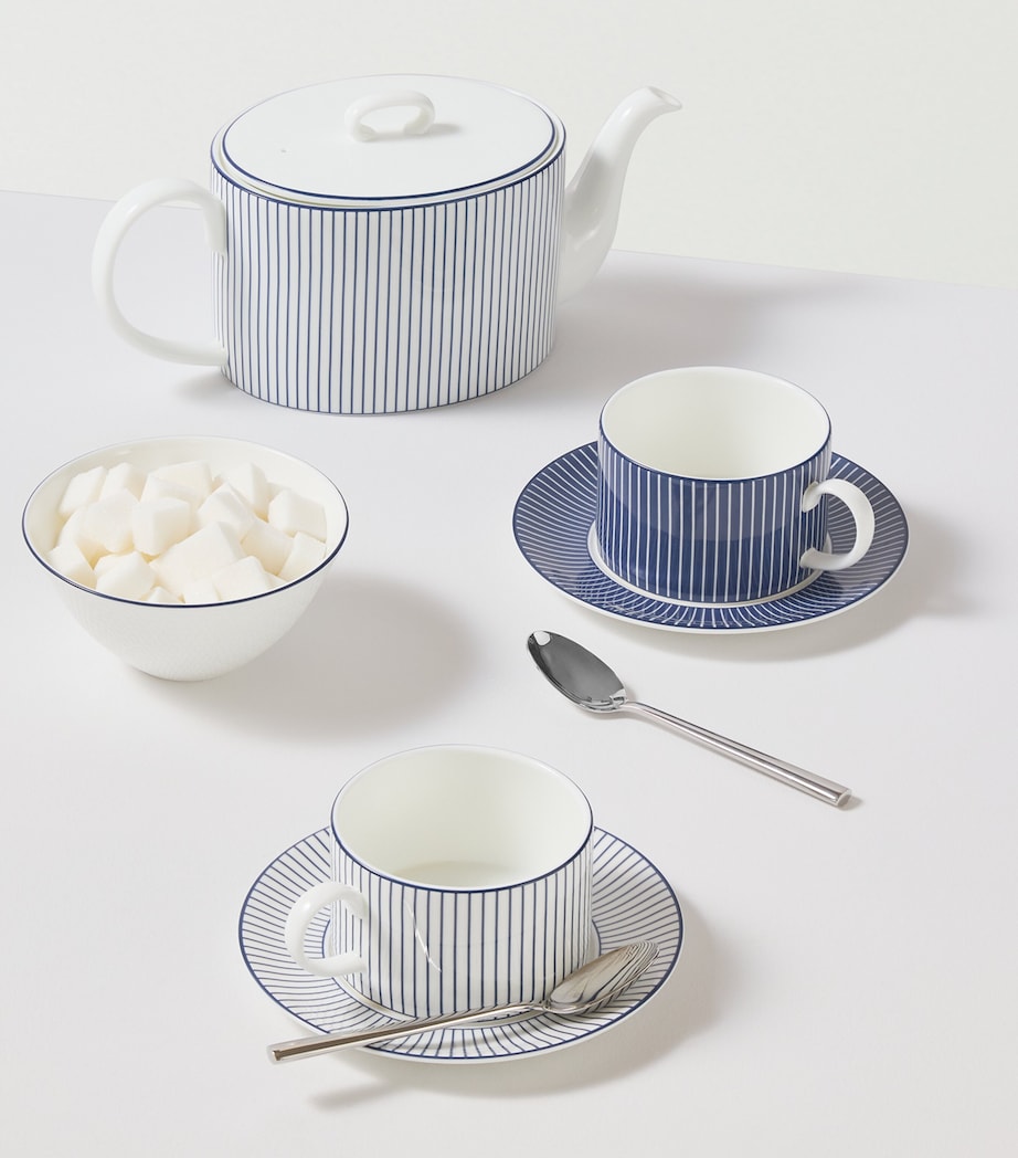 Pinstripe Teacup and Saucer WHITE Image 4