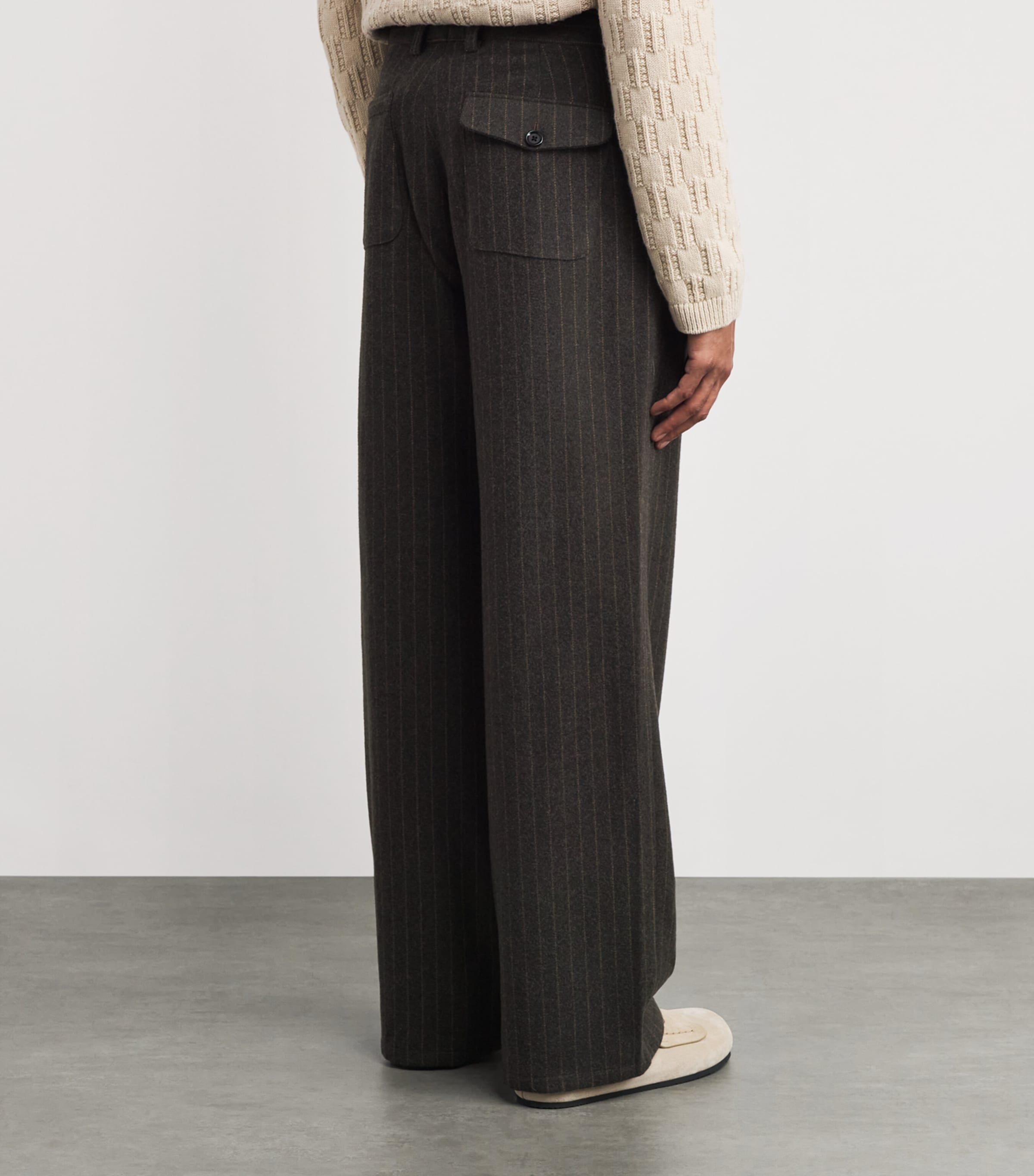 Wool-Blend Pinstripe Wide-Leg Trousers BROWN Image 4