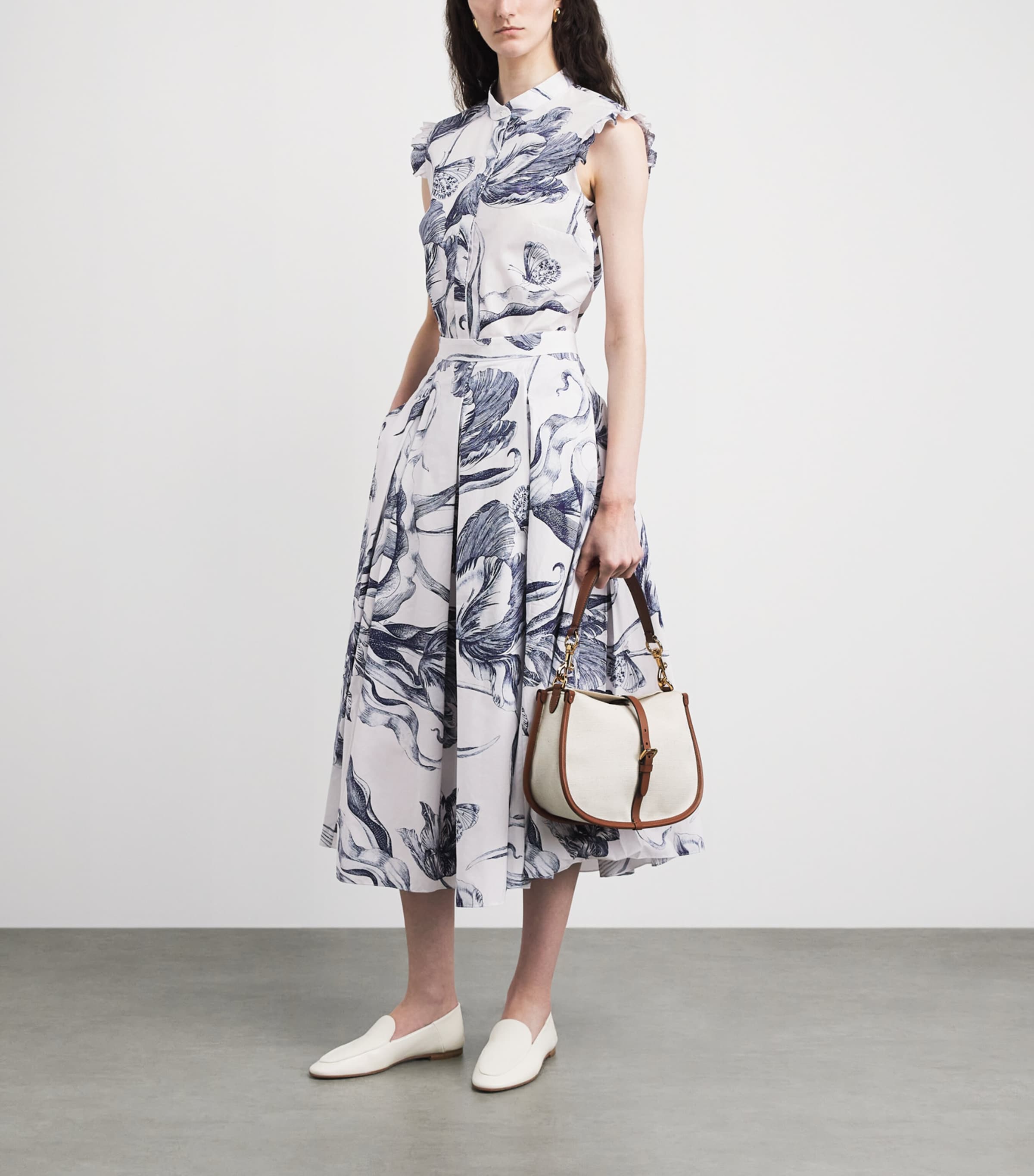 Erdem Womens Cotton Floral Pleated Midi Skirt Btnical Engrve Ivry Image 2