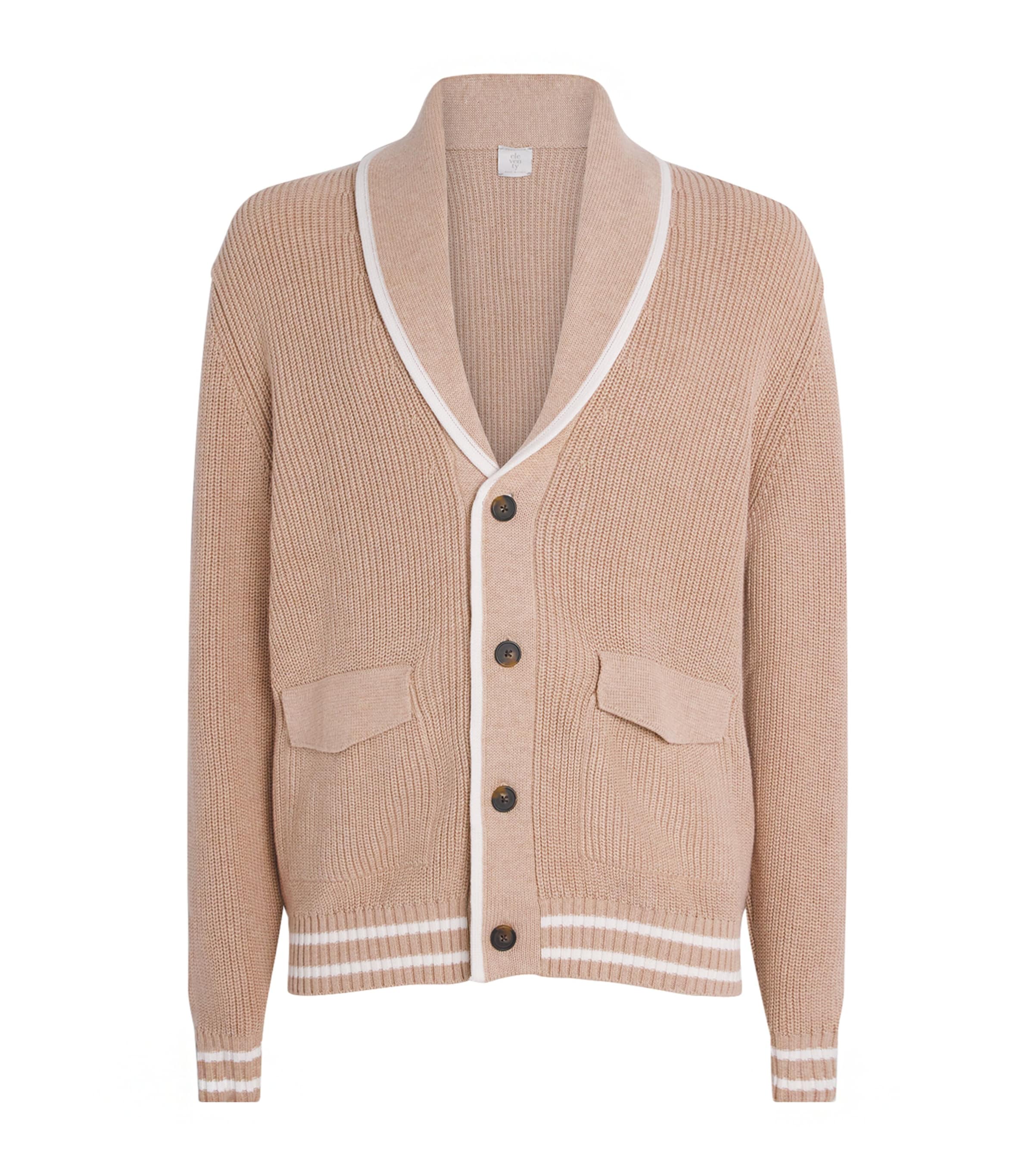 Eleventy Mens Cotton Shawl Cardigan Sabbia E Bianco Image 1