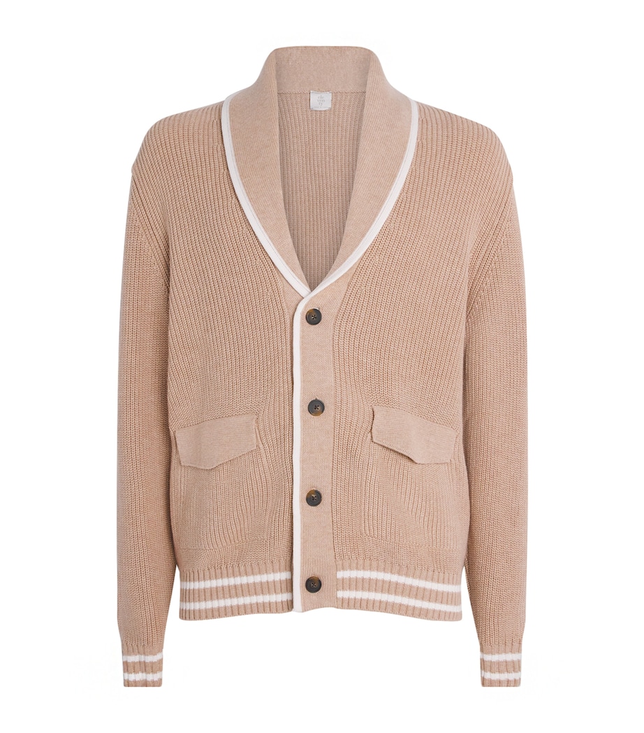 Eleventy Mens Cotton Shawl Cardigan Sabbia E Bianco Image 1