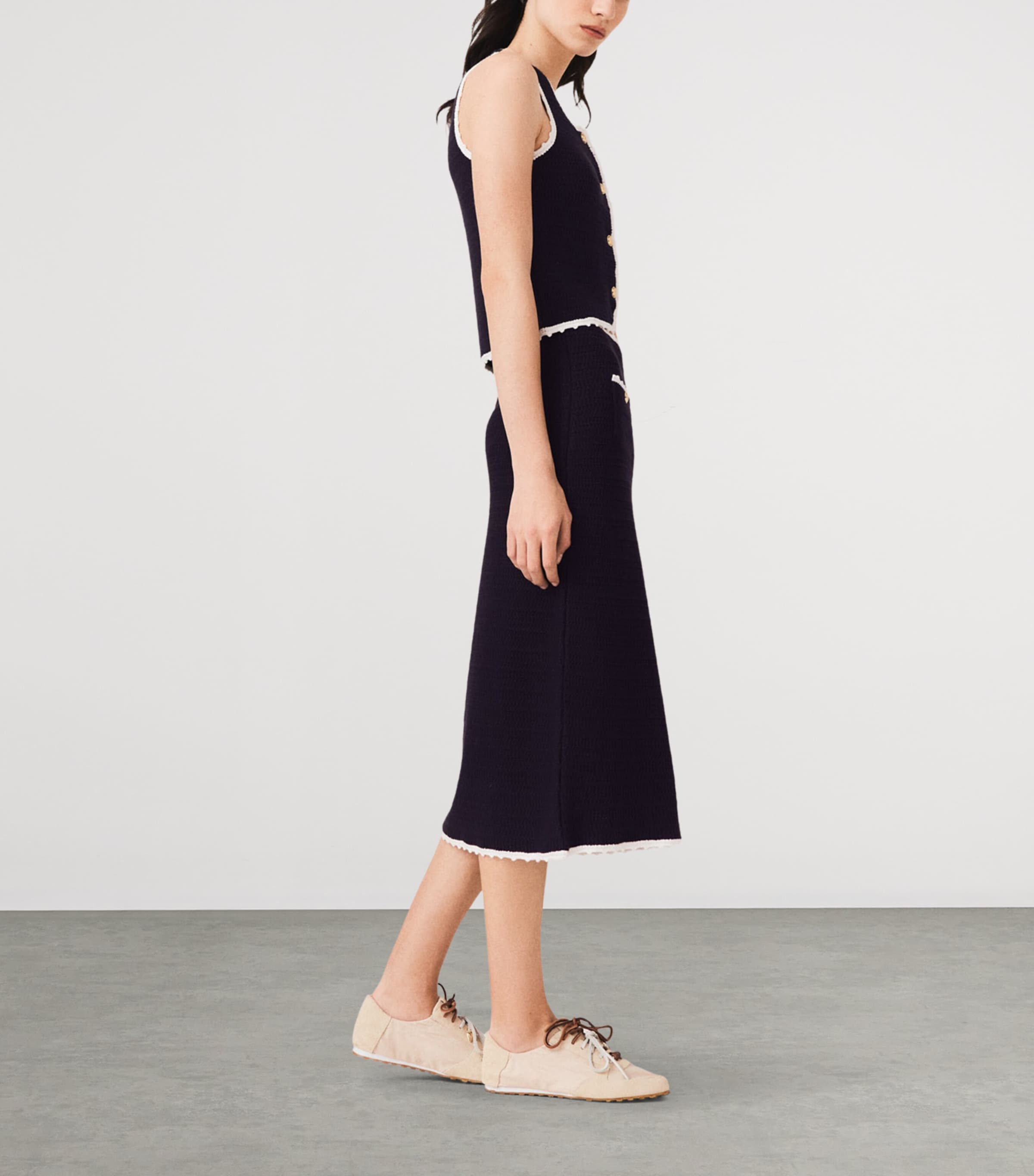 Maje Womens Knitted Midi Skirt Navy Image 3