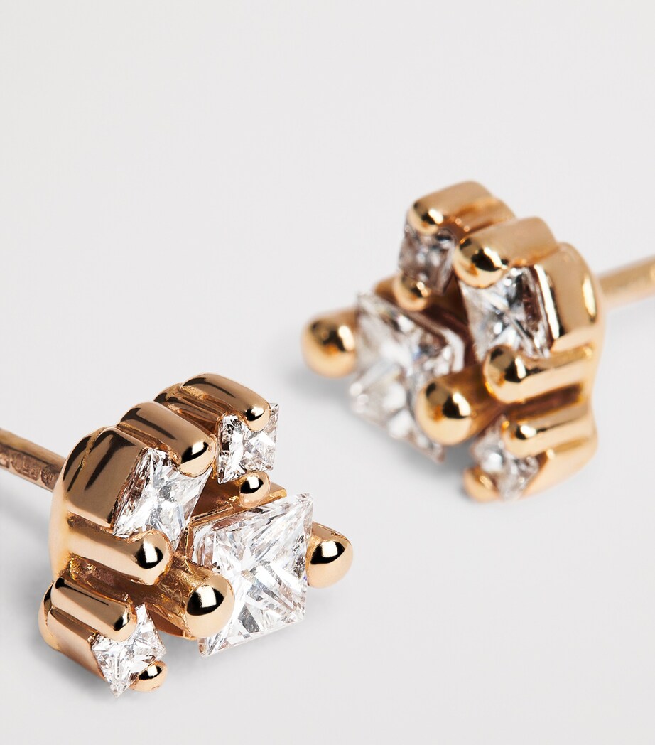 Rose Gold and Diamond Princess Stud Earrings 18K RG/WD Image 5