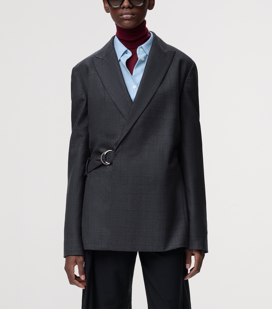 Wool Check Draped Blazer DARK GREY Image 3