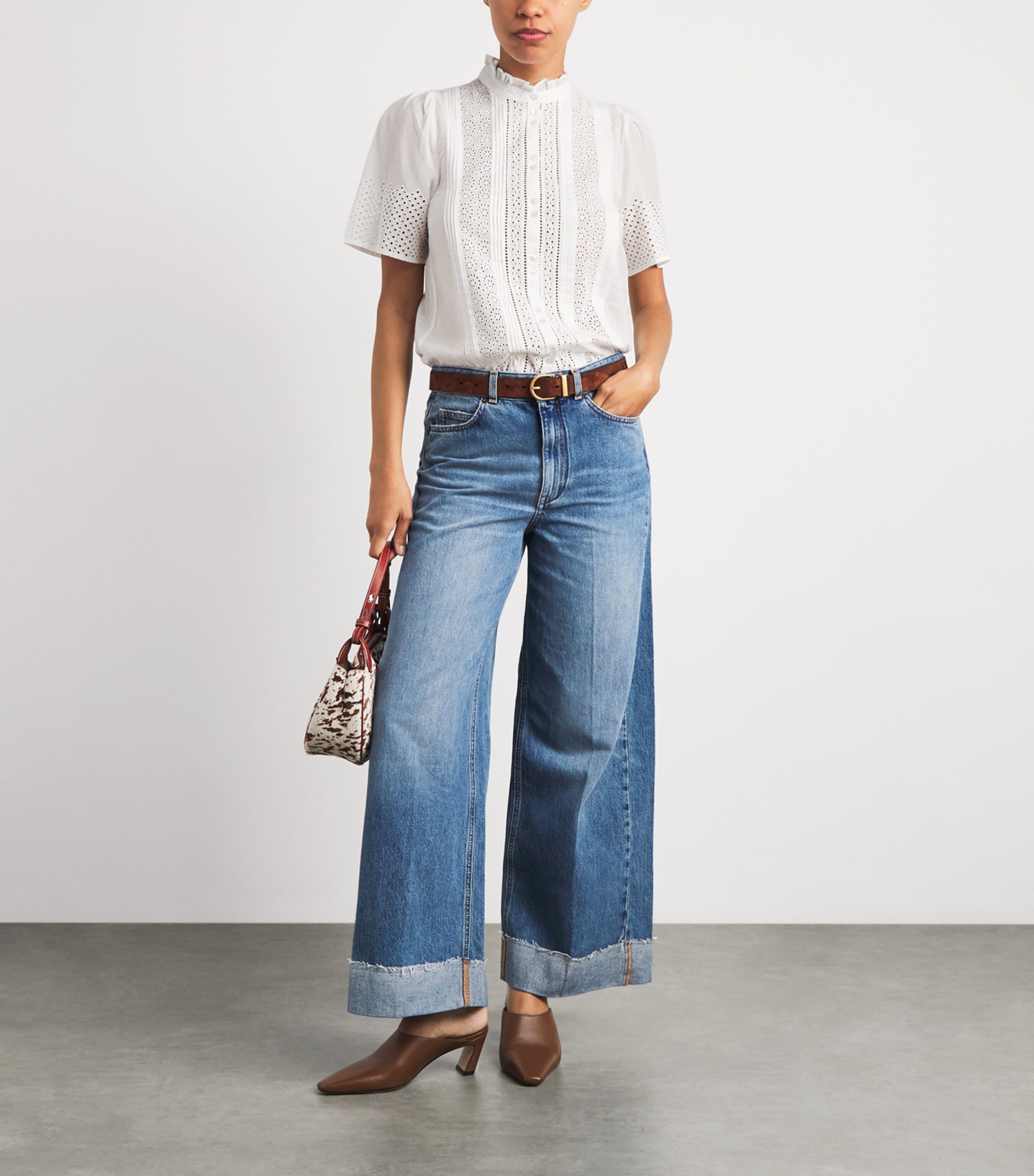 ME+EM Womens Cotton Broderie Anglaise Blouse Soft White Image 2