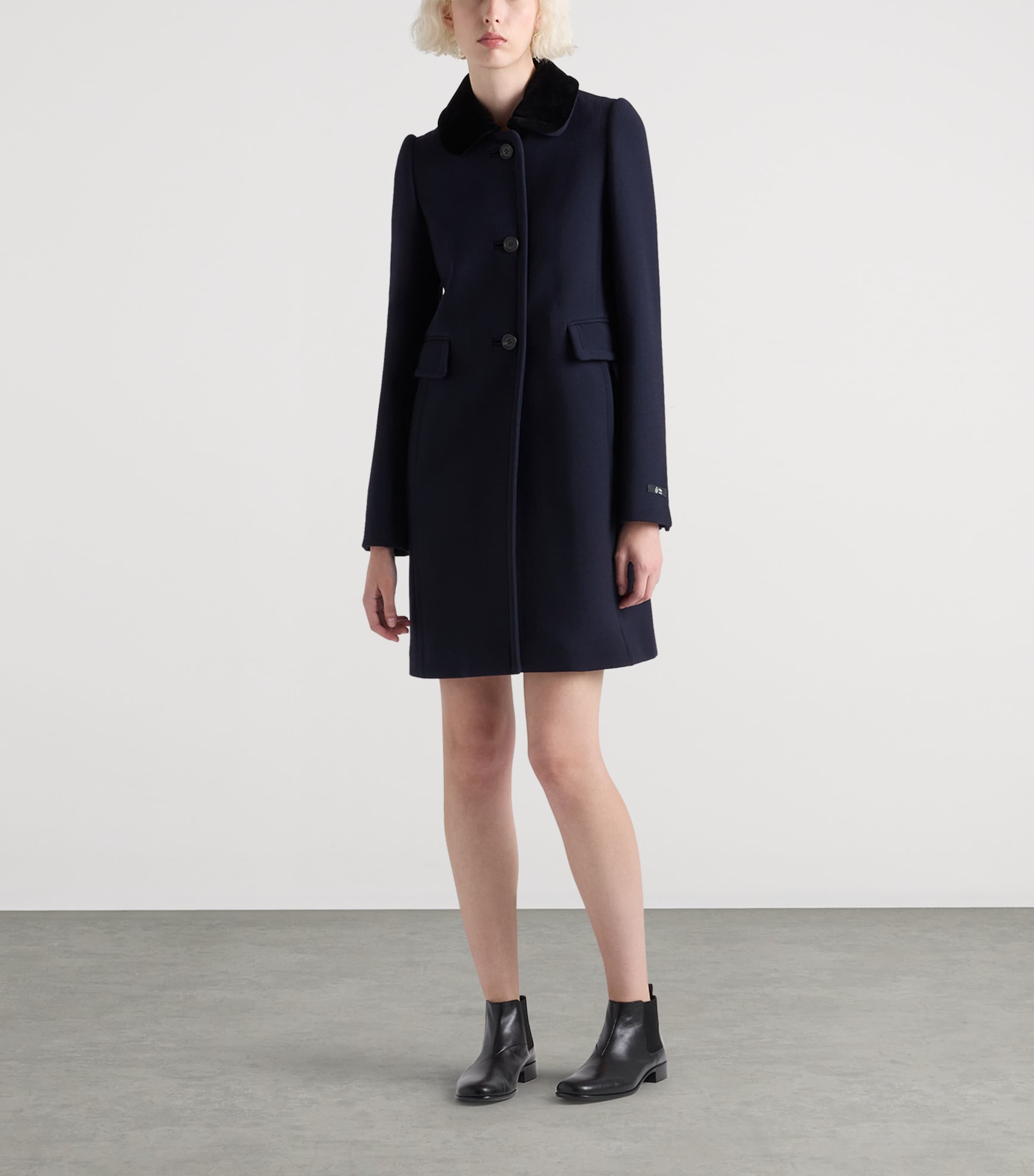 Natté Wool Velvet-Collar Coat F0008 Image 2