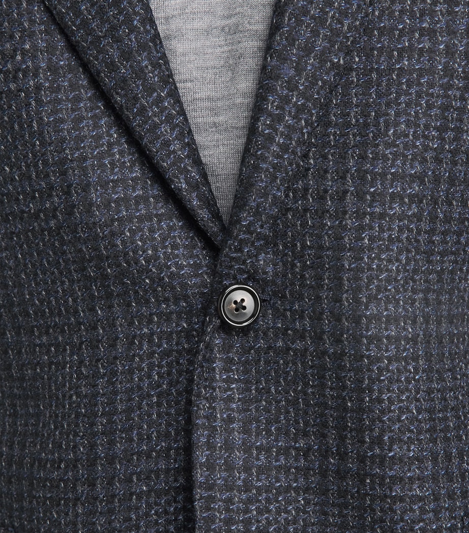 Corneliani Mens Wool Mouliné Check Blazer Navy Blue Image 3