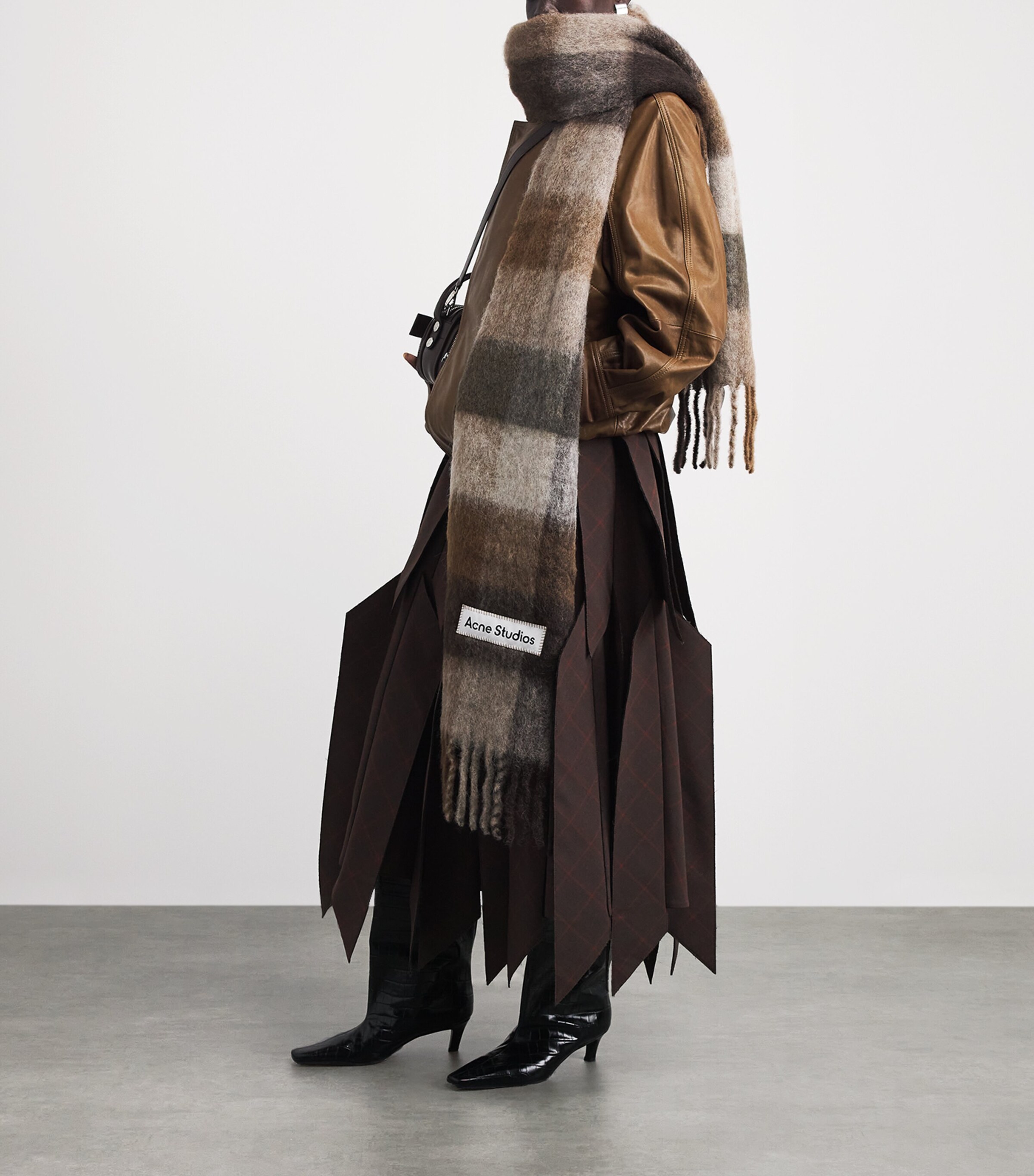 Acne Studios Check Fringe Scarf Dark Brown/white Image 3