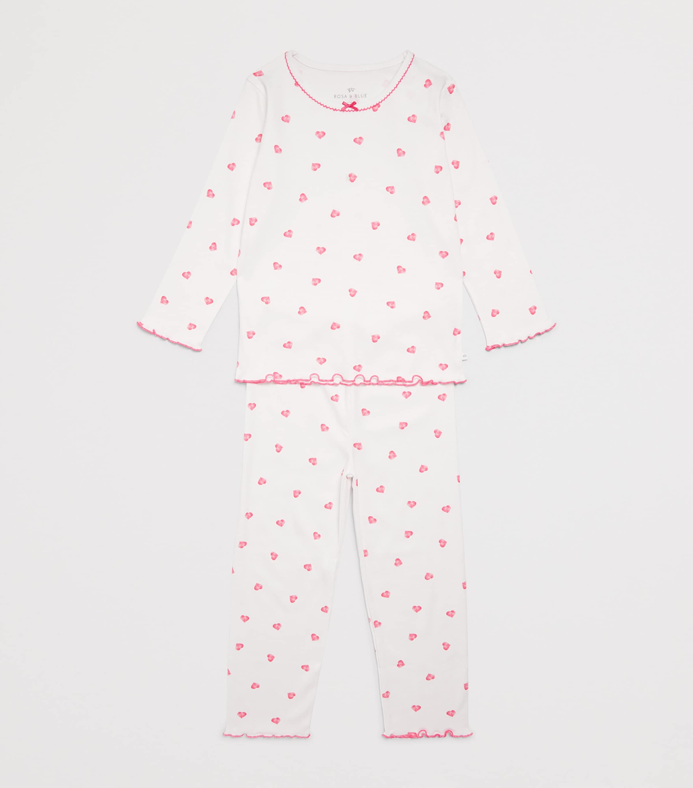 Rosa & Blue Bamboo-Organic Cotton Hearts Pyjama Set (5-6 Years) Heart Image 3