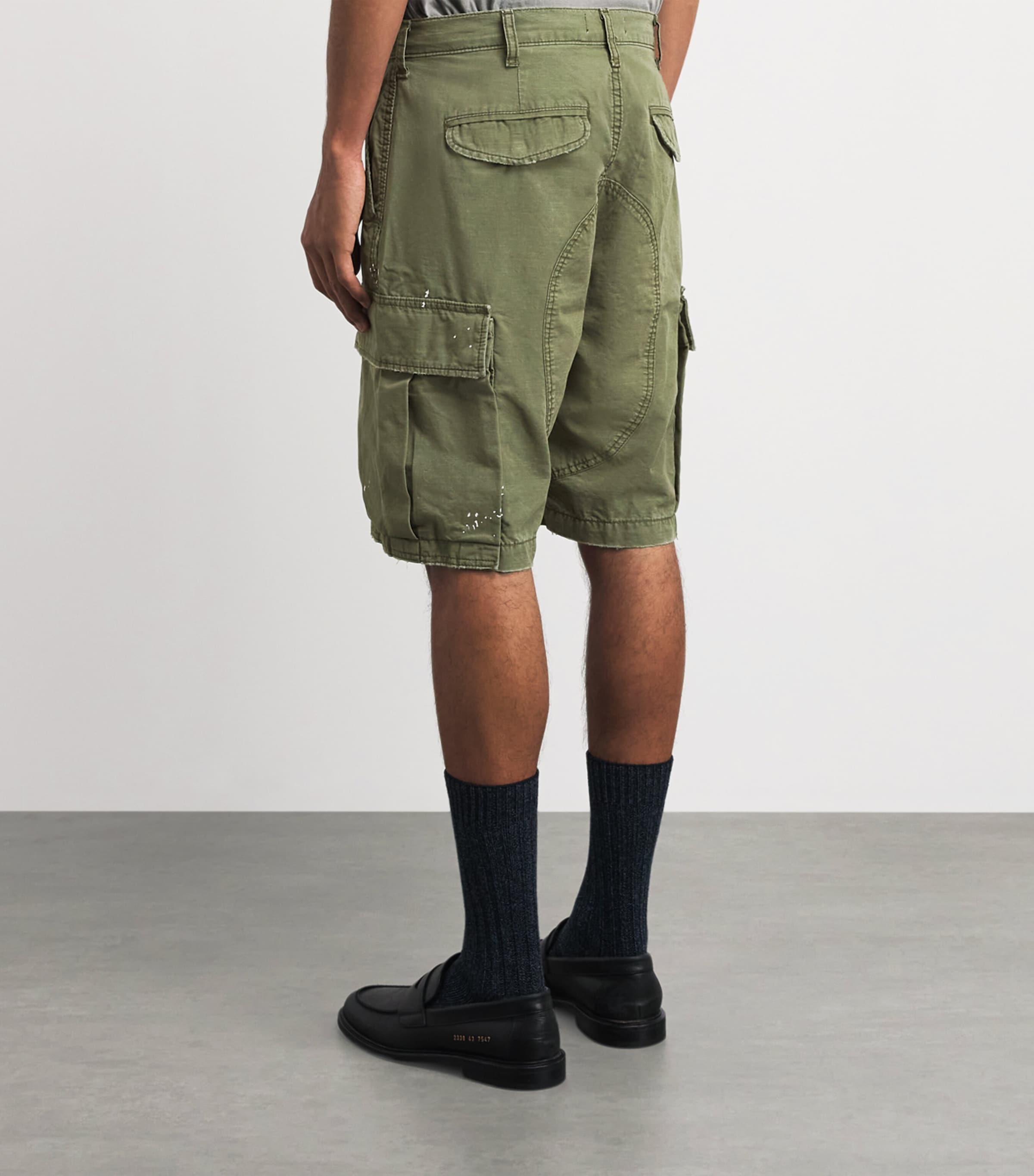 Cherry Los Angeles Mens Cotton Paint Splatter Cargo Shorts Army Green Image 5