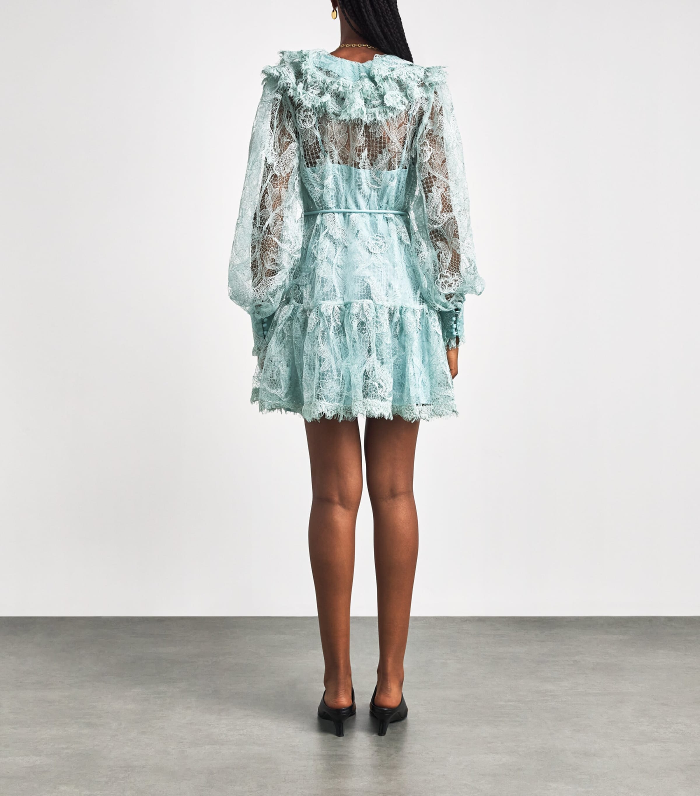 ALEMAIS Blue Ruffled Lace Winifred Mini Dress | Harrods US