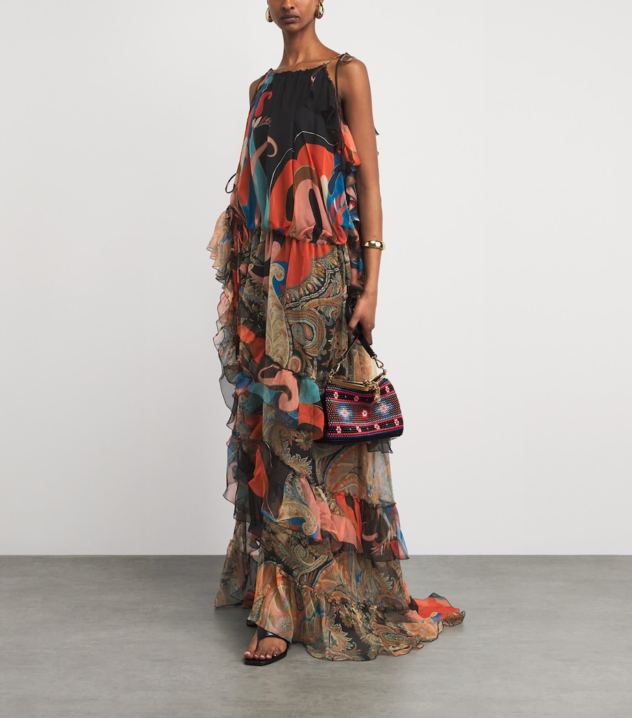 Etro Womens Silk Ruffled Maxi Dress Black Print Image 2