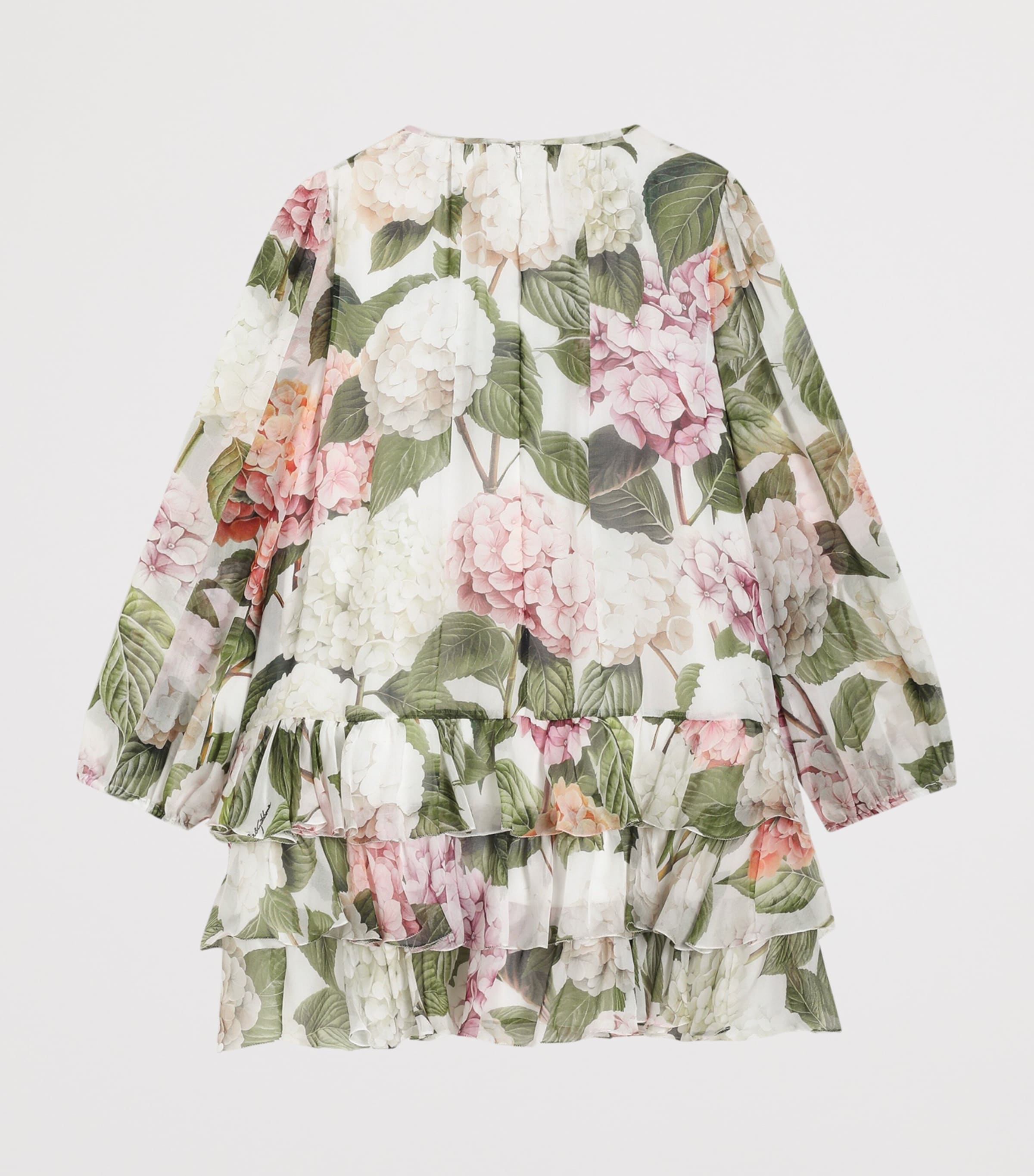 Dolce&Gabbana Kids Silk Hydrangea Print Dress (8-12+ Years) Ortensie Fdo B Image 2