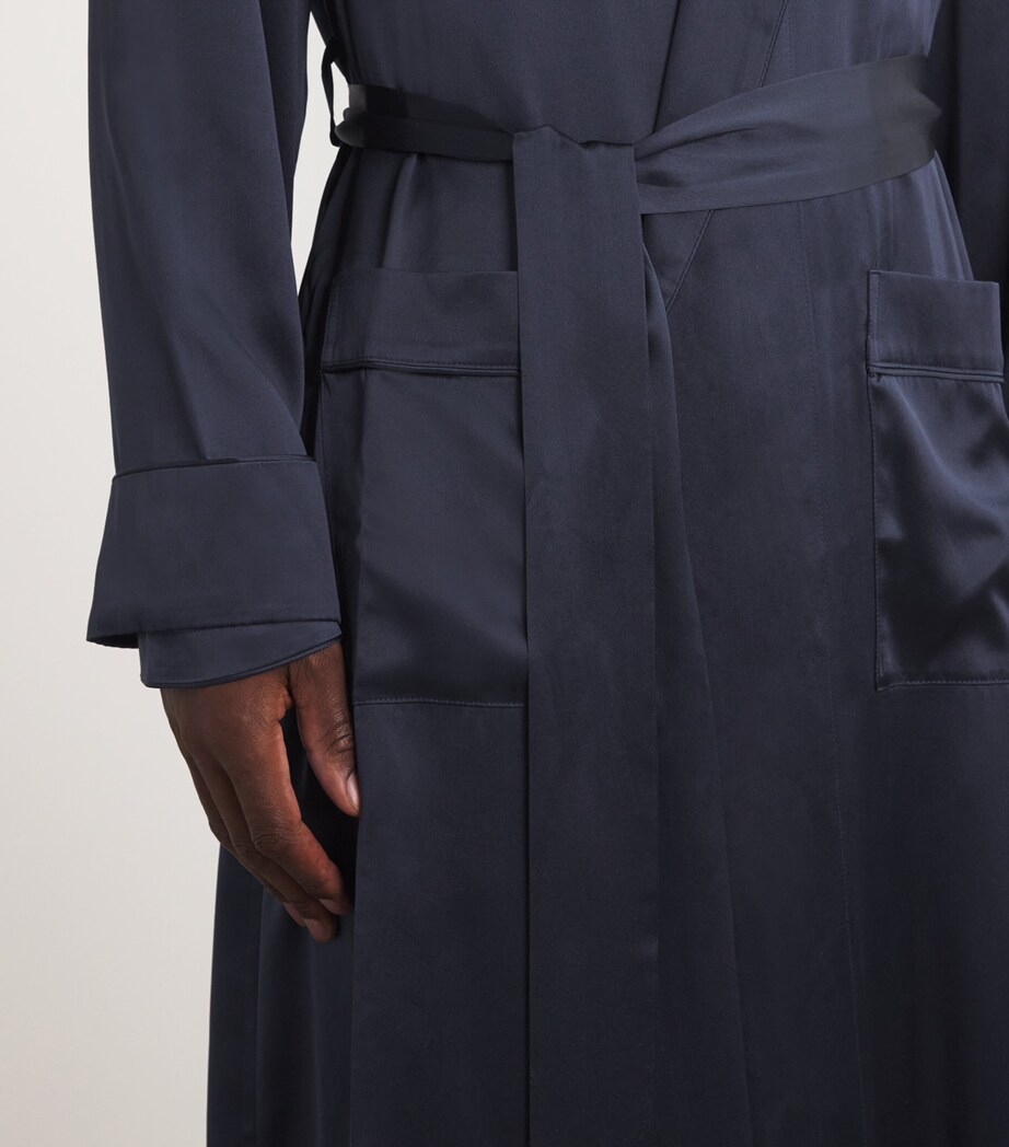 Harrods Mens Silk Night Robe Navy Image 6