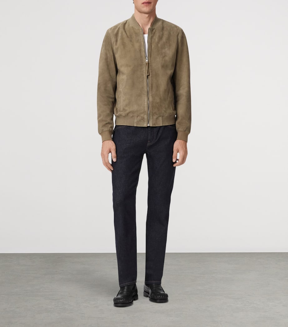 AllSaints Mens Suede Morten Bomber Jacket Olive Green Image 2