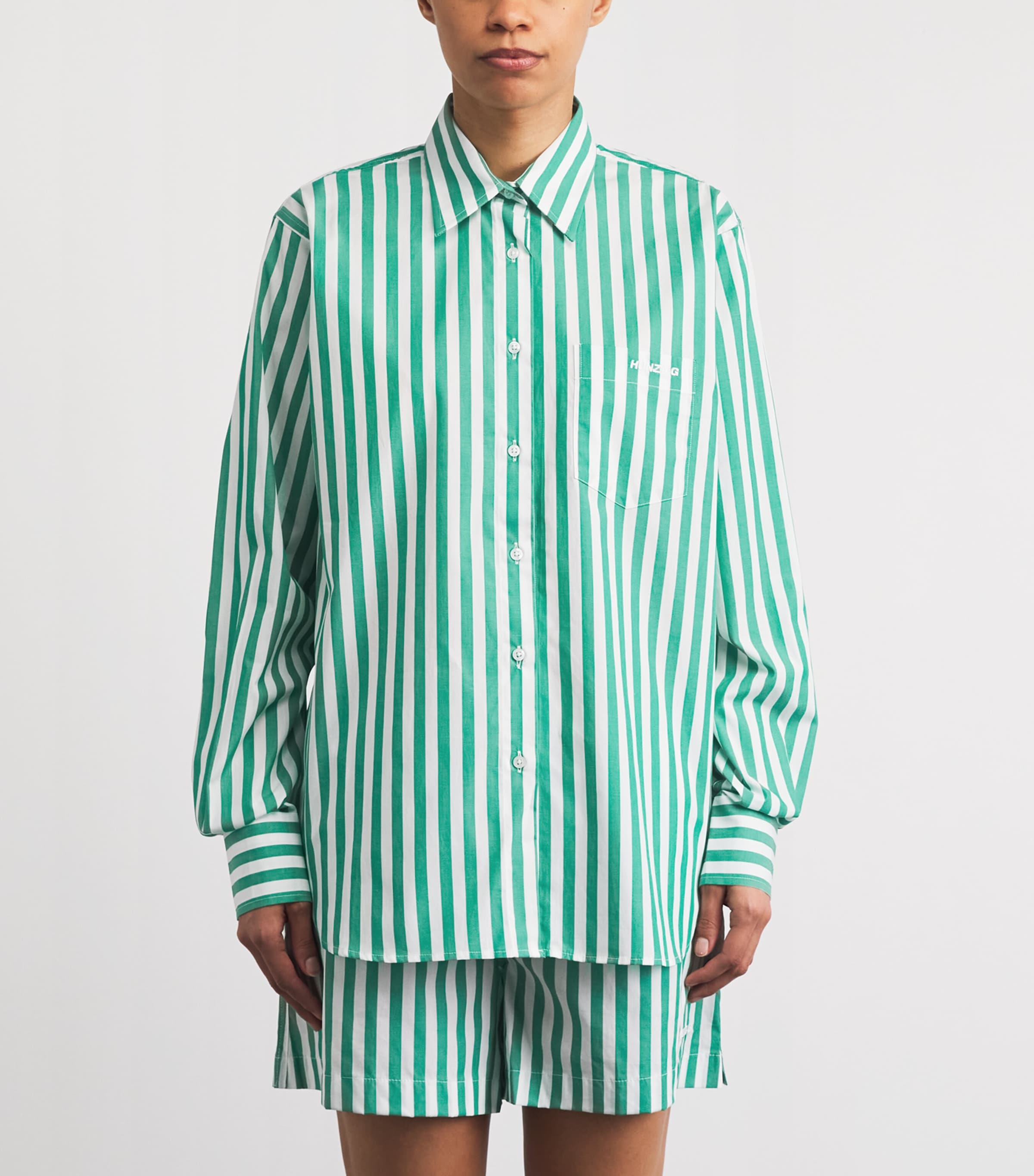 Hunza G Womens Cotton Stripe Cabana Shirt Emerald Image 4